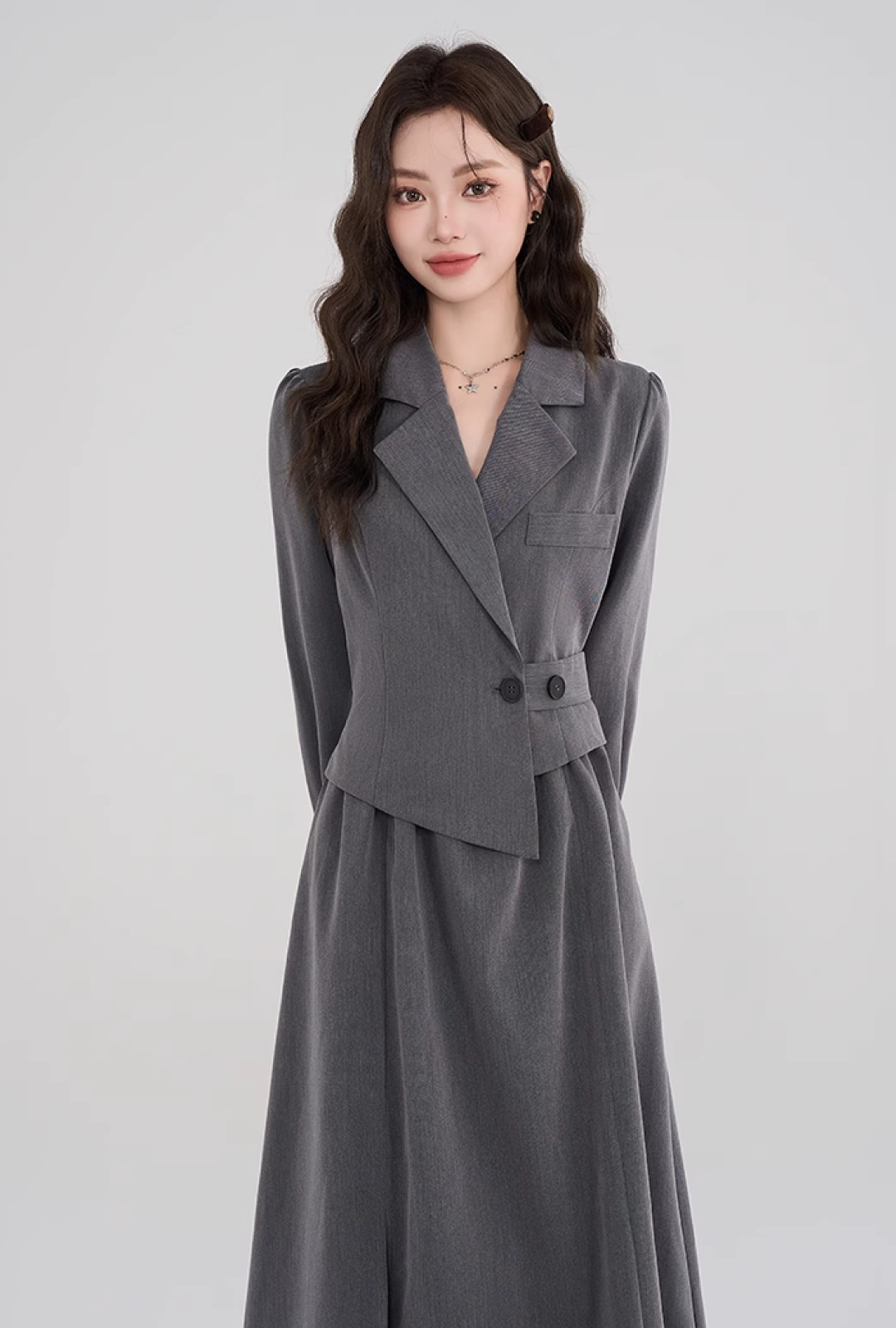 【即納】アシンメトリーグレースーツドレスC2434