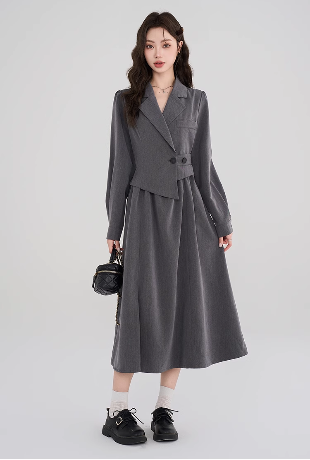 【即納】アシンメトリーグレースーツドレスC2434