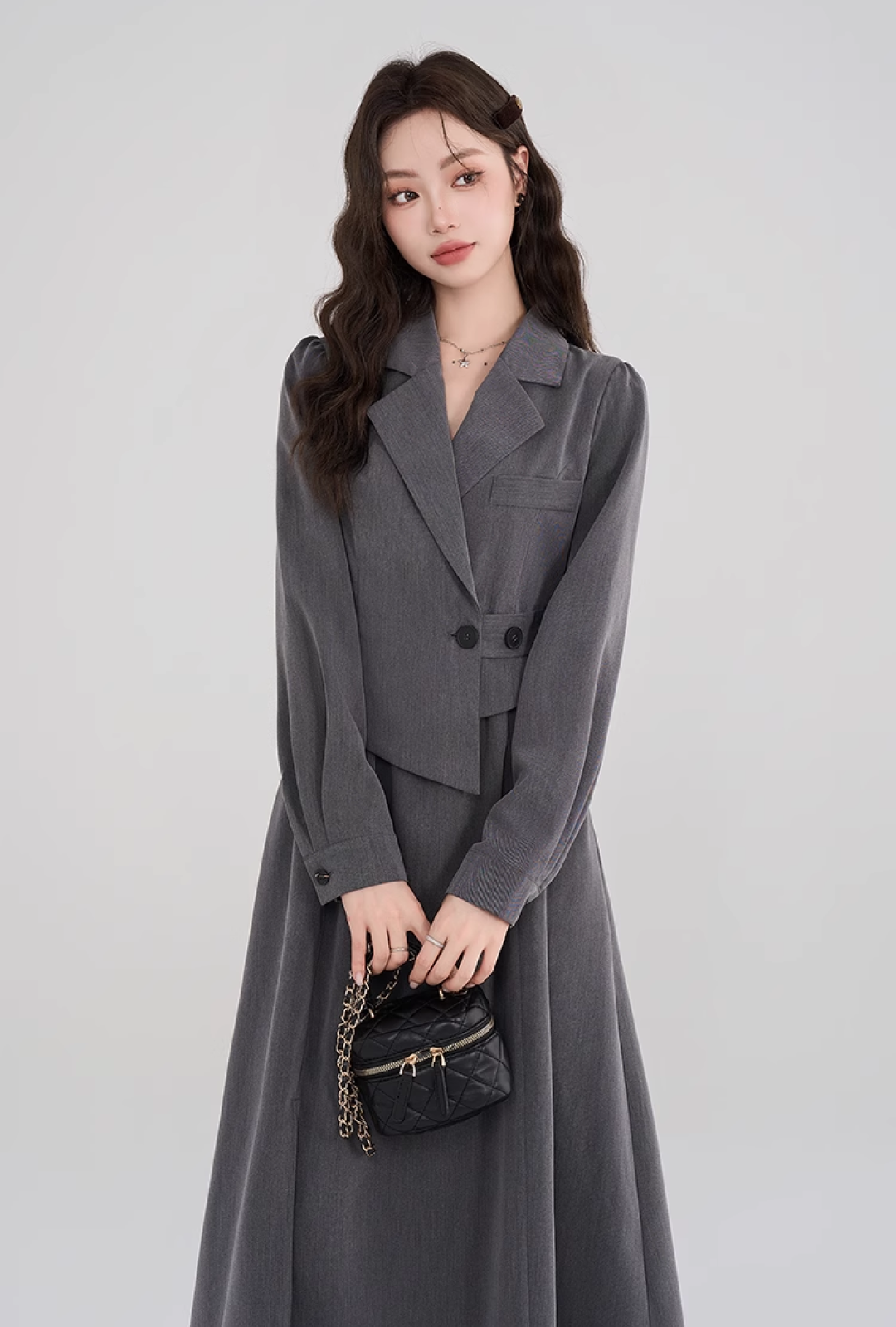 【即納】アシンメトリーグレースーツドレスC2434