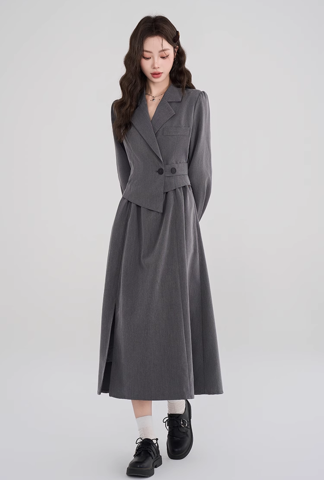 【即納】アシンメトリーグレースーツドレスC2434