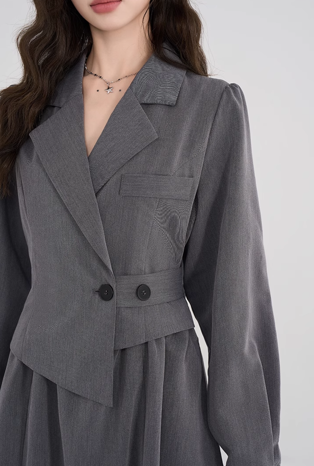 【即納】アシンメトリーグレースーツドレスC2434