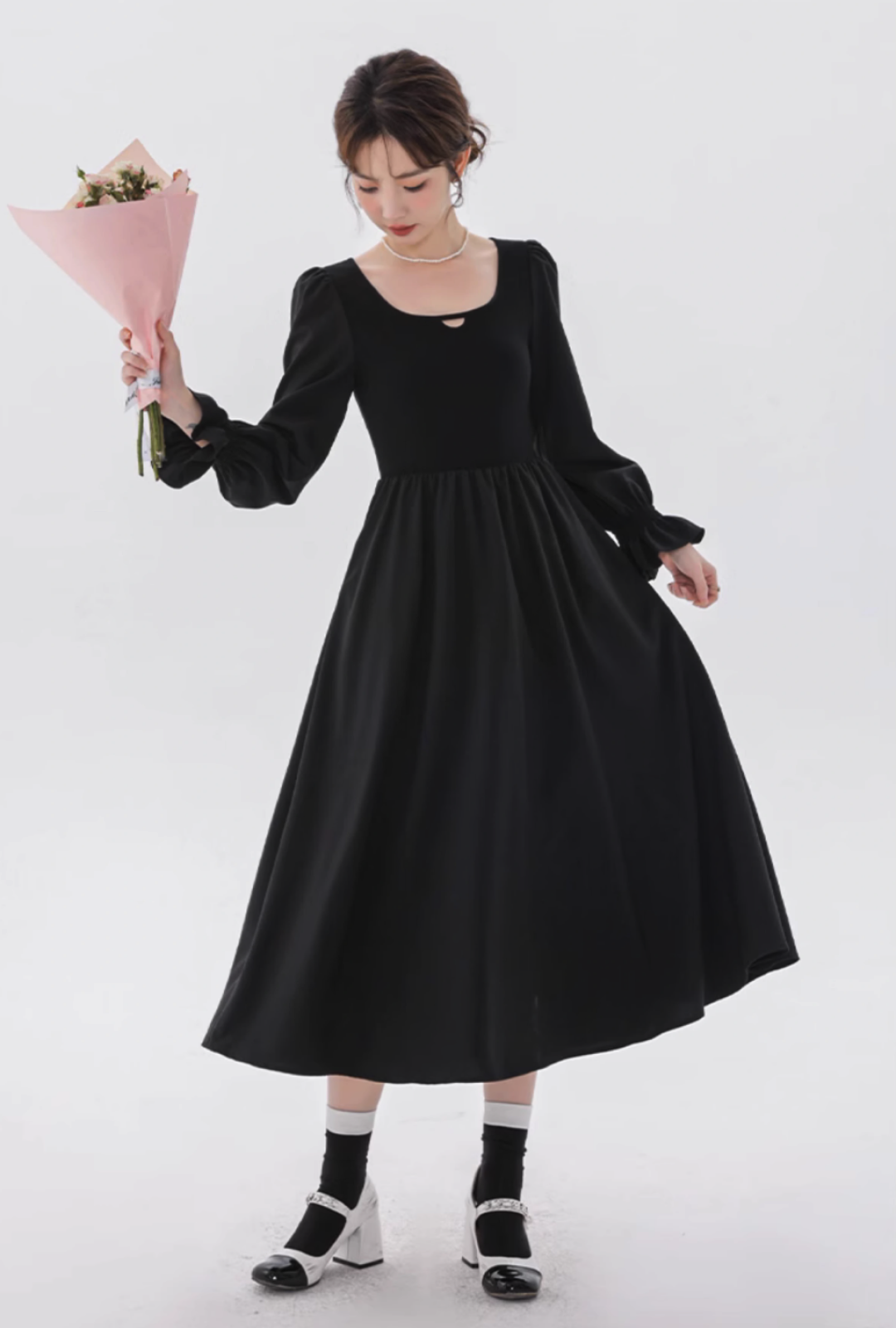 【予約販売】フラワースリーブAラインワンピースC2669