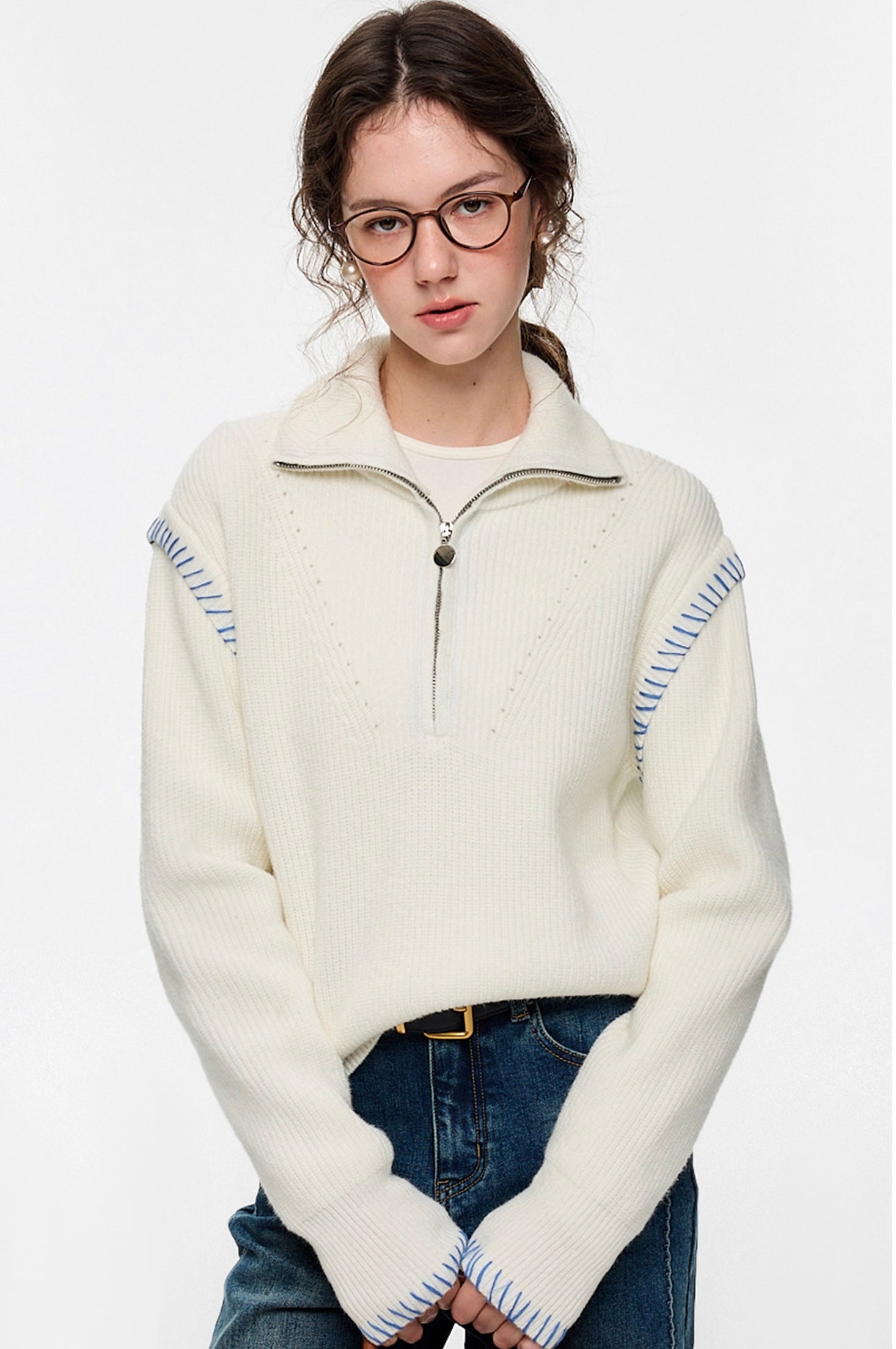 ハーフジップハンドステッチニット
C3306