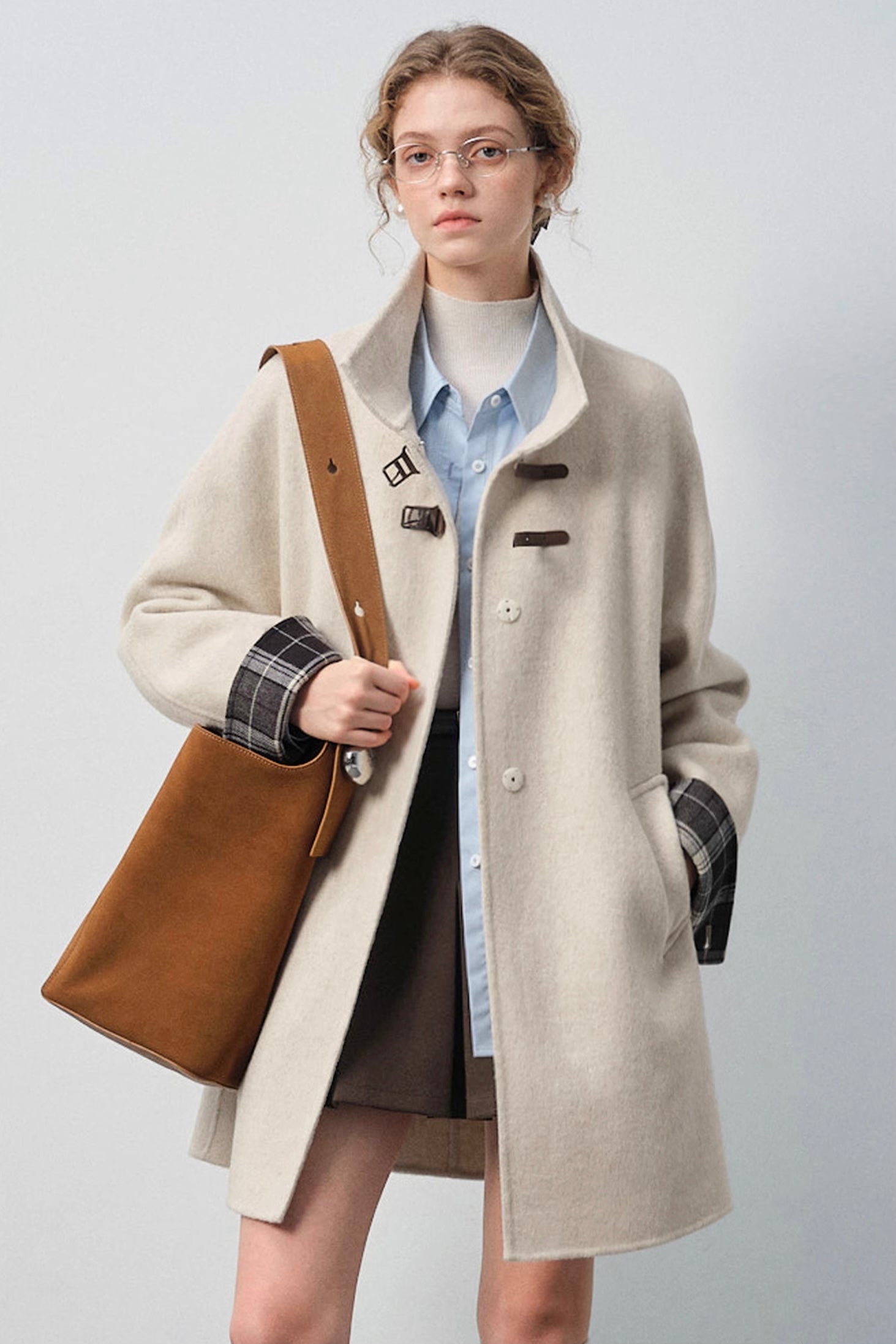 ウールブレンドスタンドカラーコート
C3322