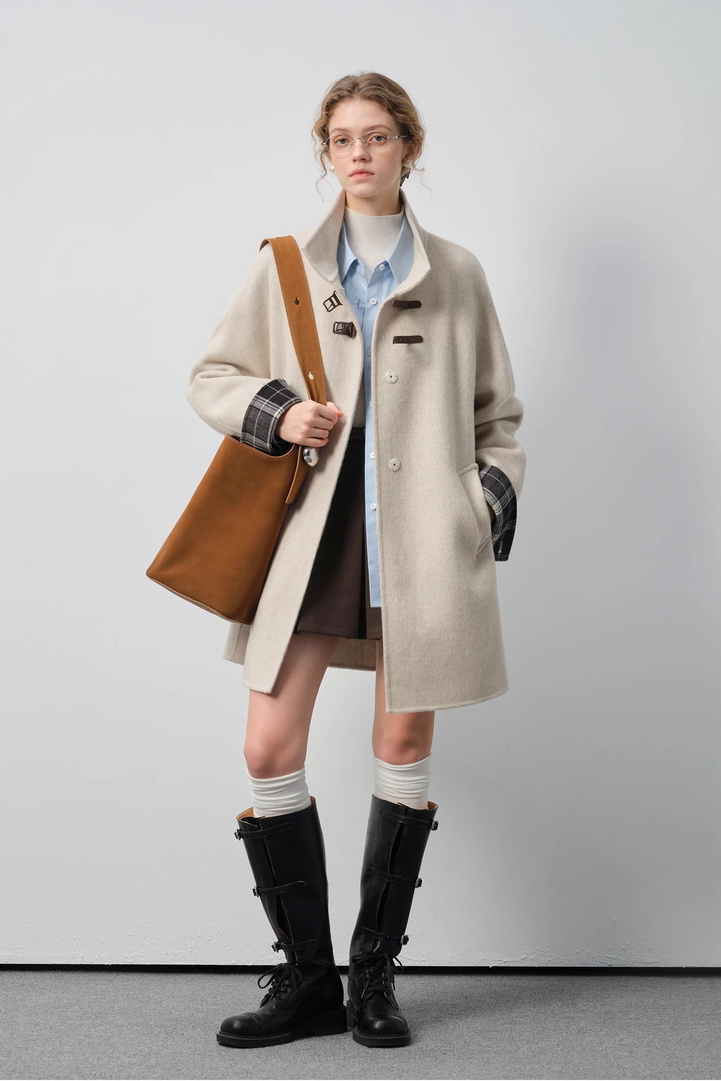 ウールブレンドスタンドカラーコート
C3322