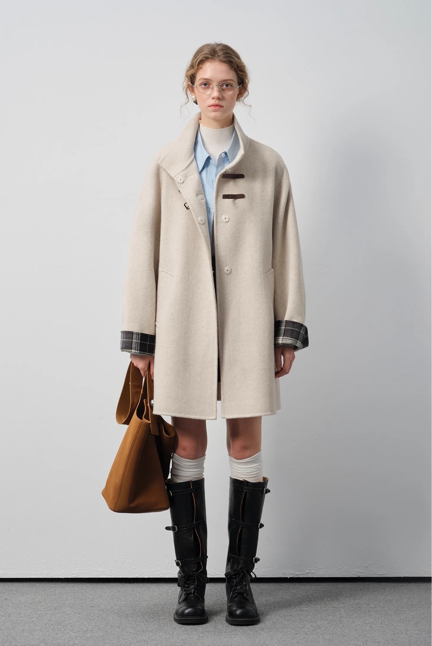 ウールブレンドスタンドカラーコート
C3322