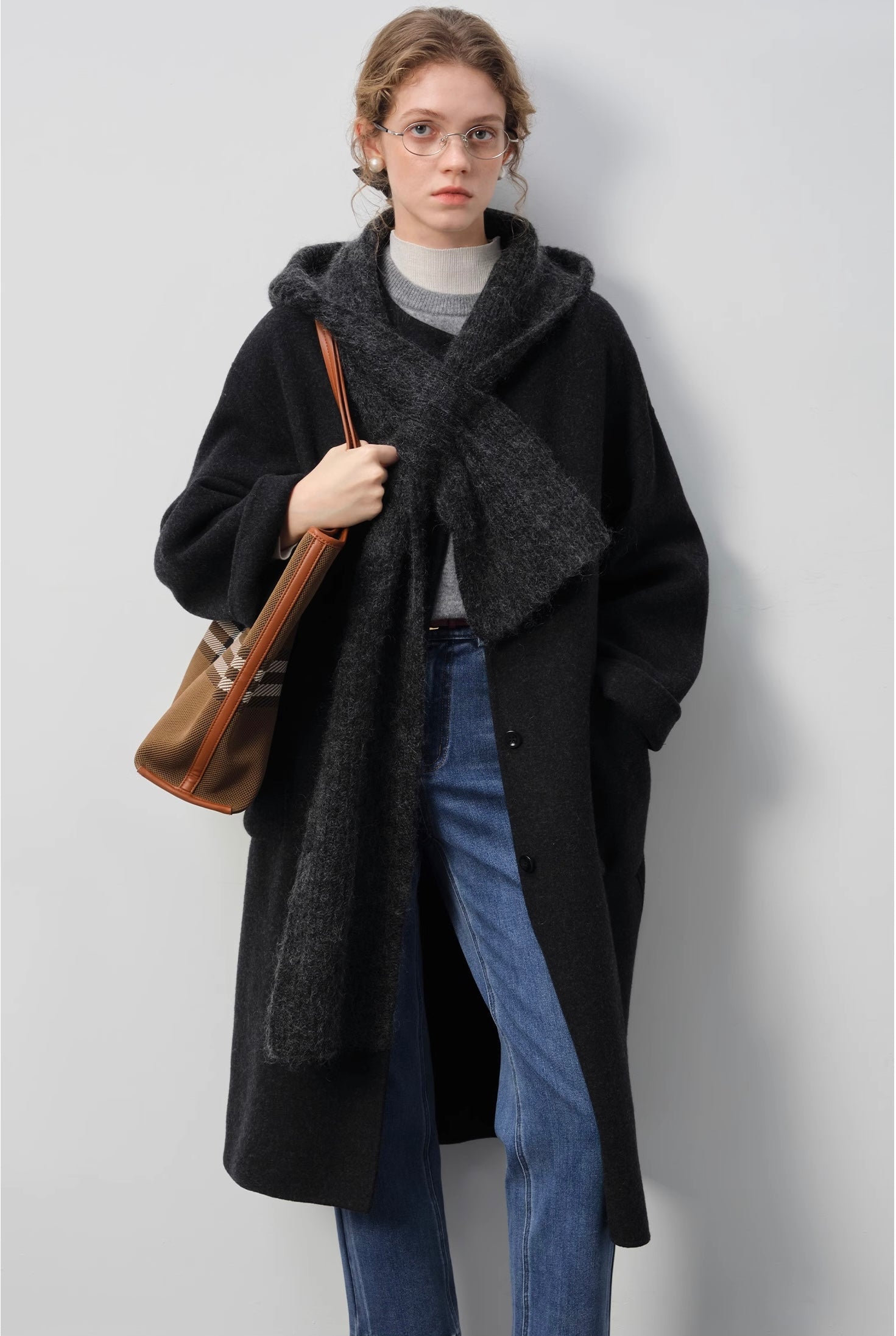 ストール&フード付きウールダブルフェイスコート
C3337