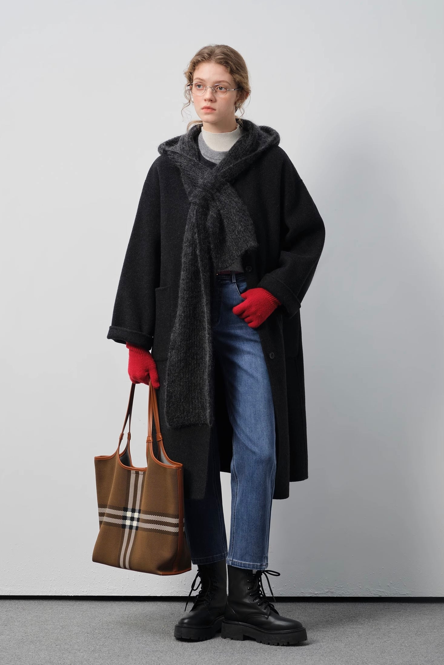 ストール&フード付きウールダブルフェイスコート
C3337