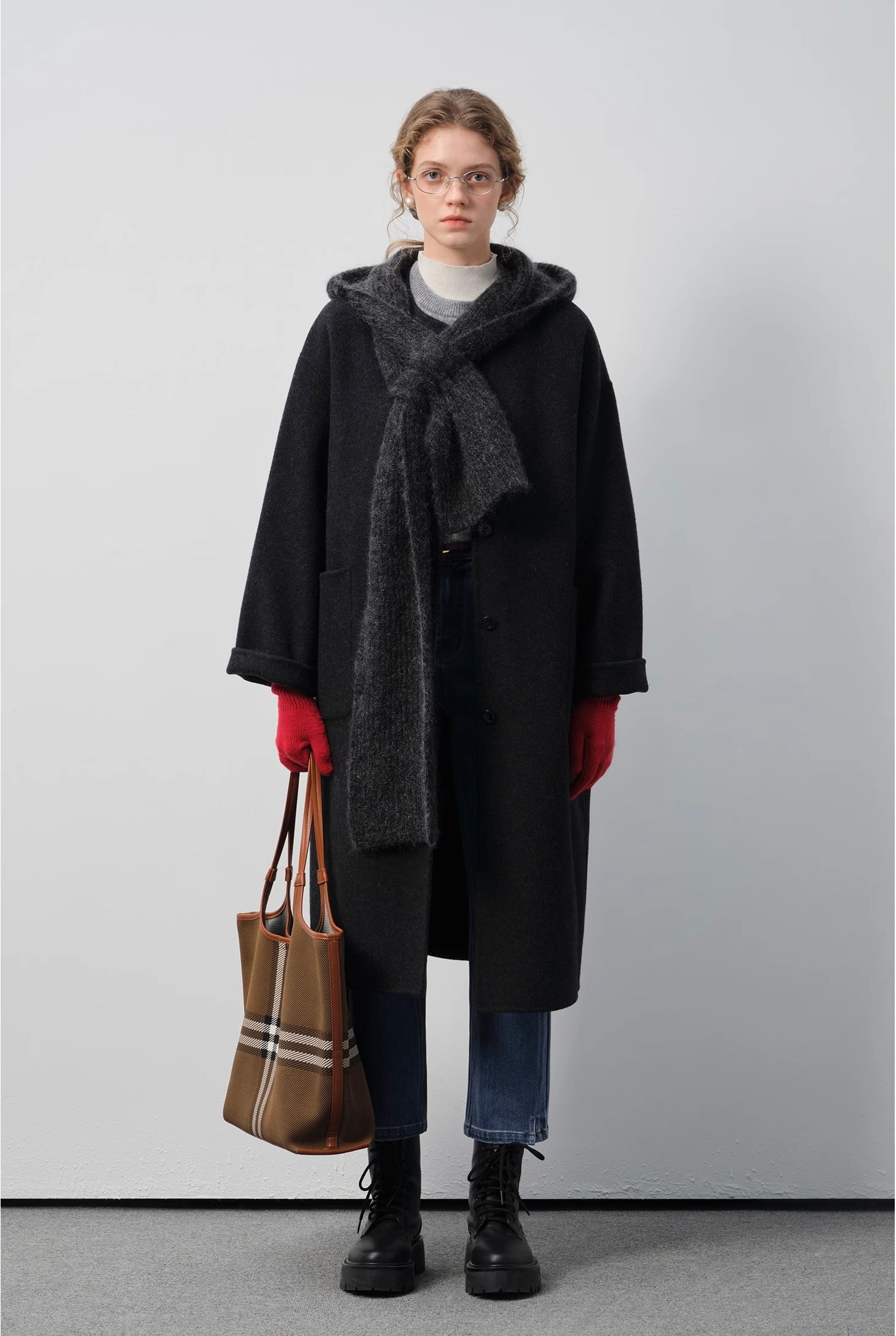 ストール&フード付きウールダブルフェイスコート
C3337