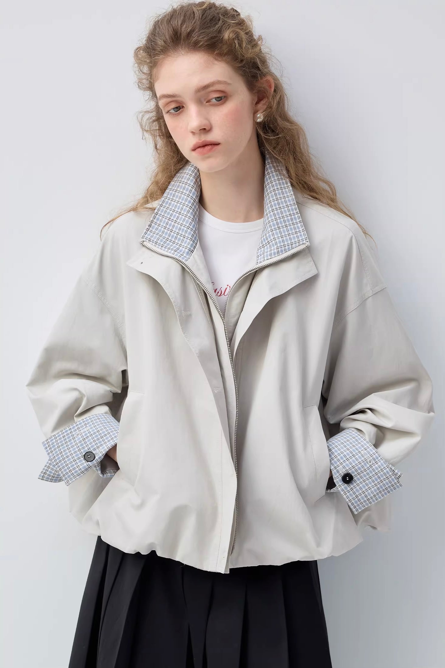 コントラストチェックバルーンシルエットジャケット
C3388