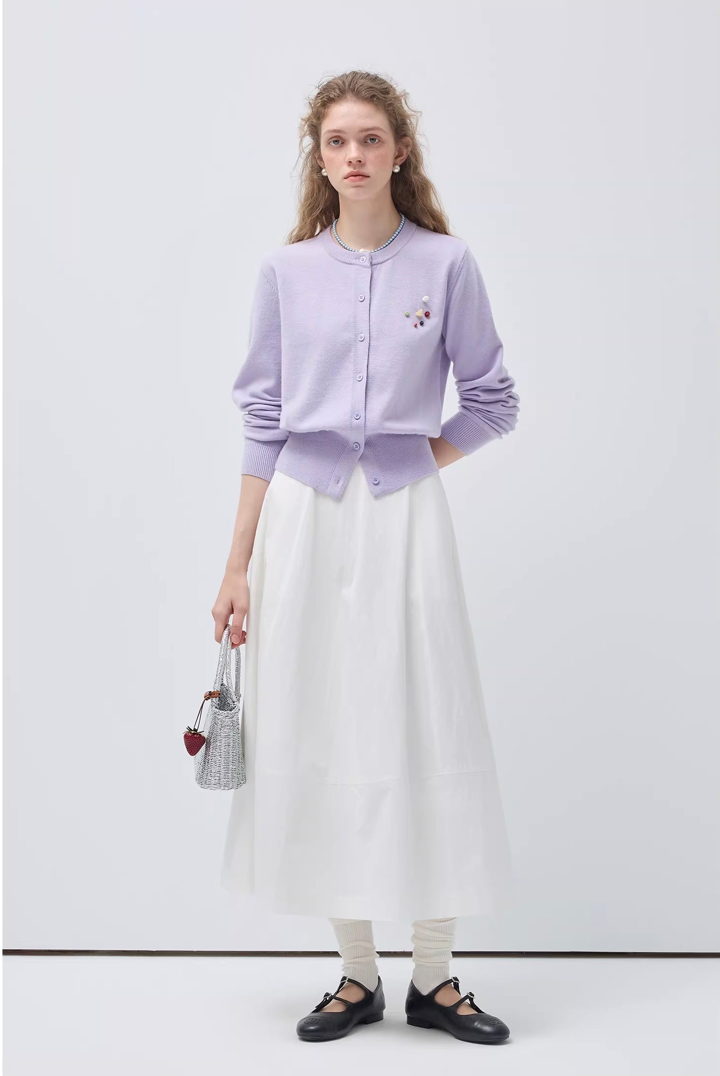 クルーネックウールニットカーディガン C3408