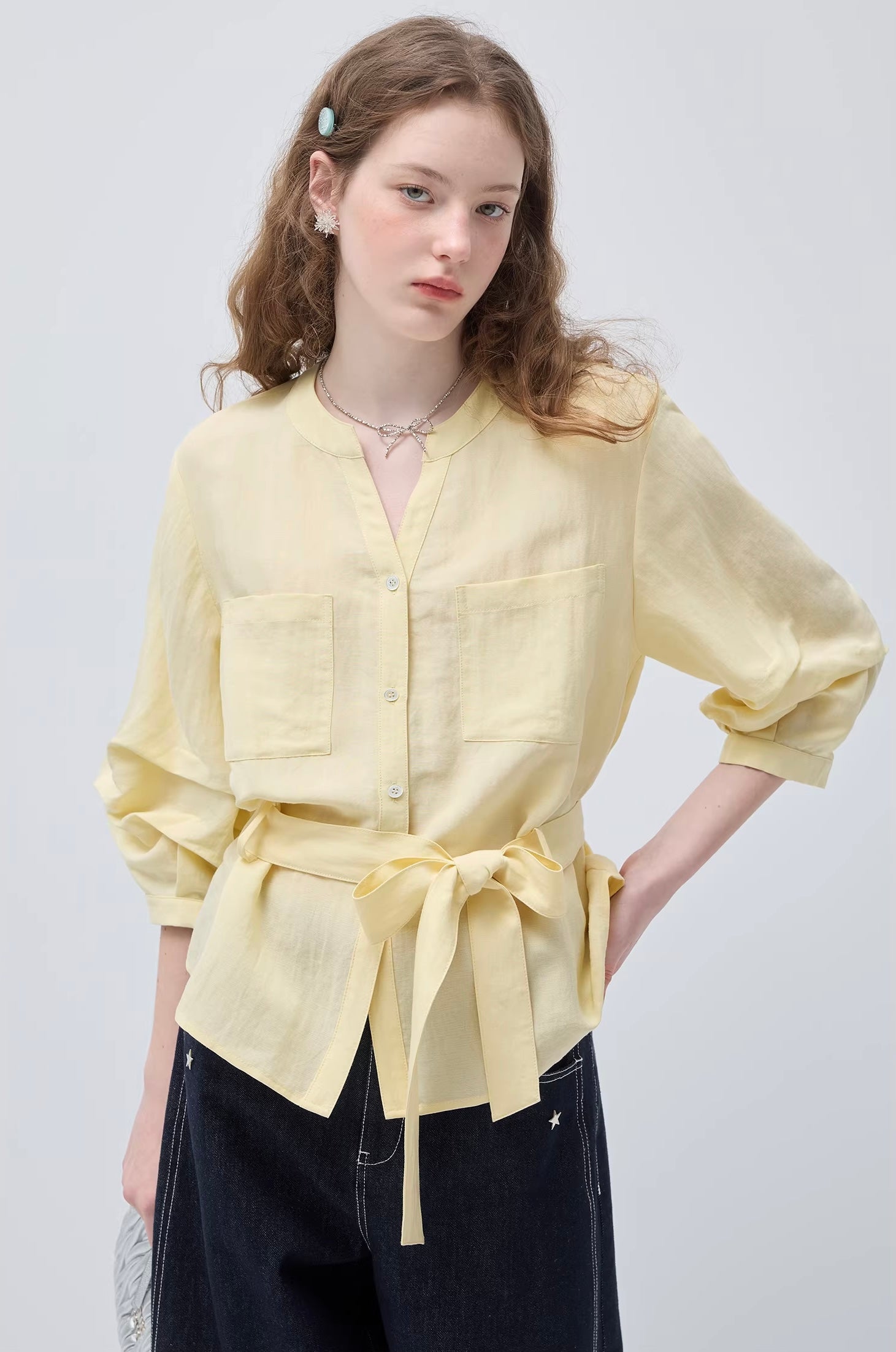 シェルボタンランタンスリーブブラウス
C3427