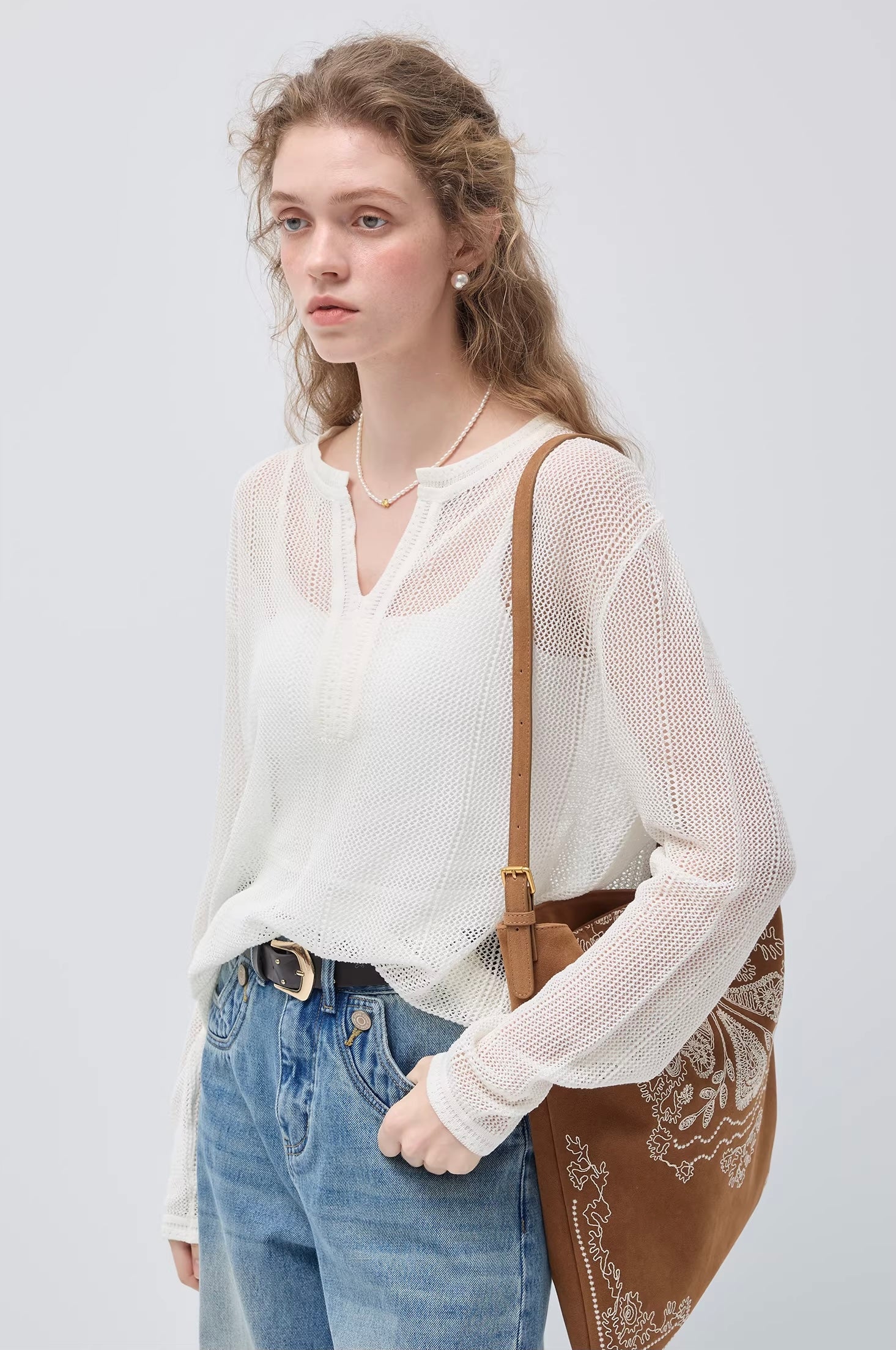 リヨセルシアー透かし編み Vネックニット
C3445