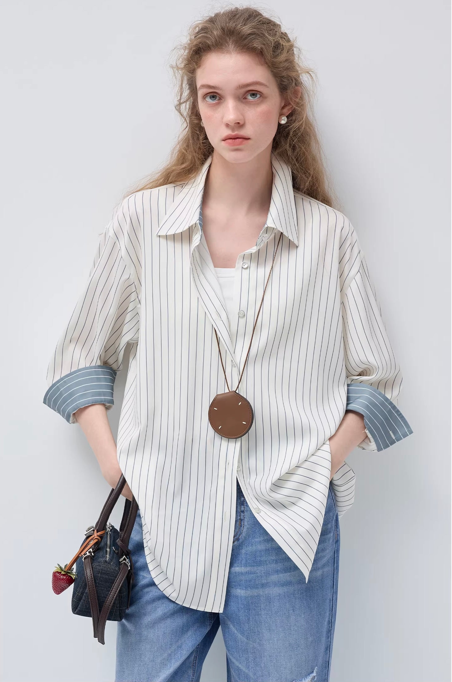 ストライプ柄ドロップショルダーシャツ
C3456