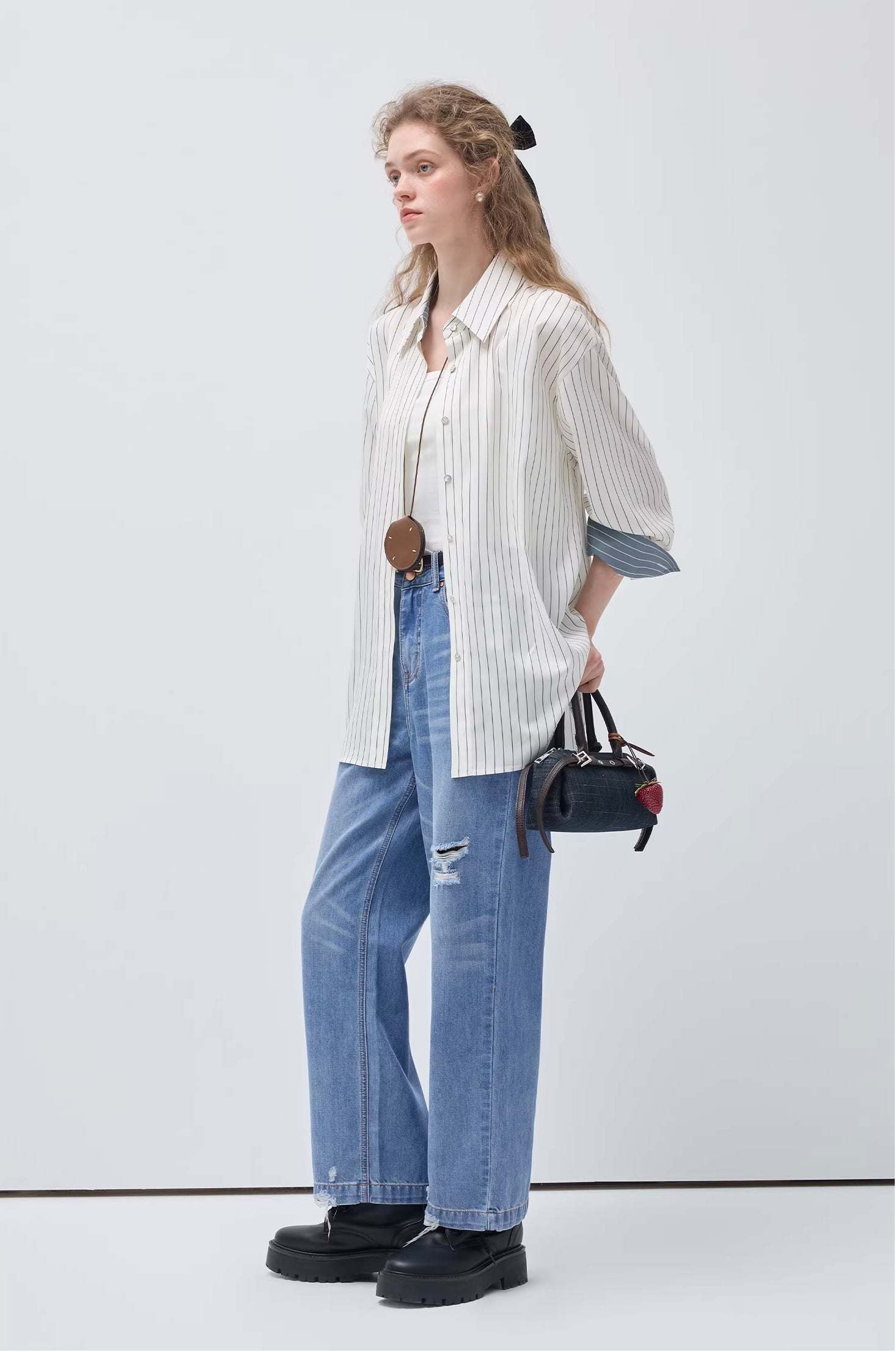 ストライプ柄ドロップショルダーシャツ
C3456