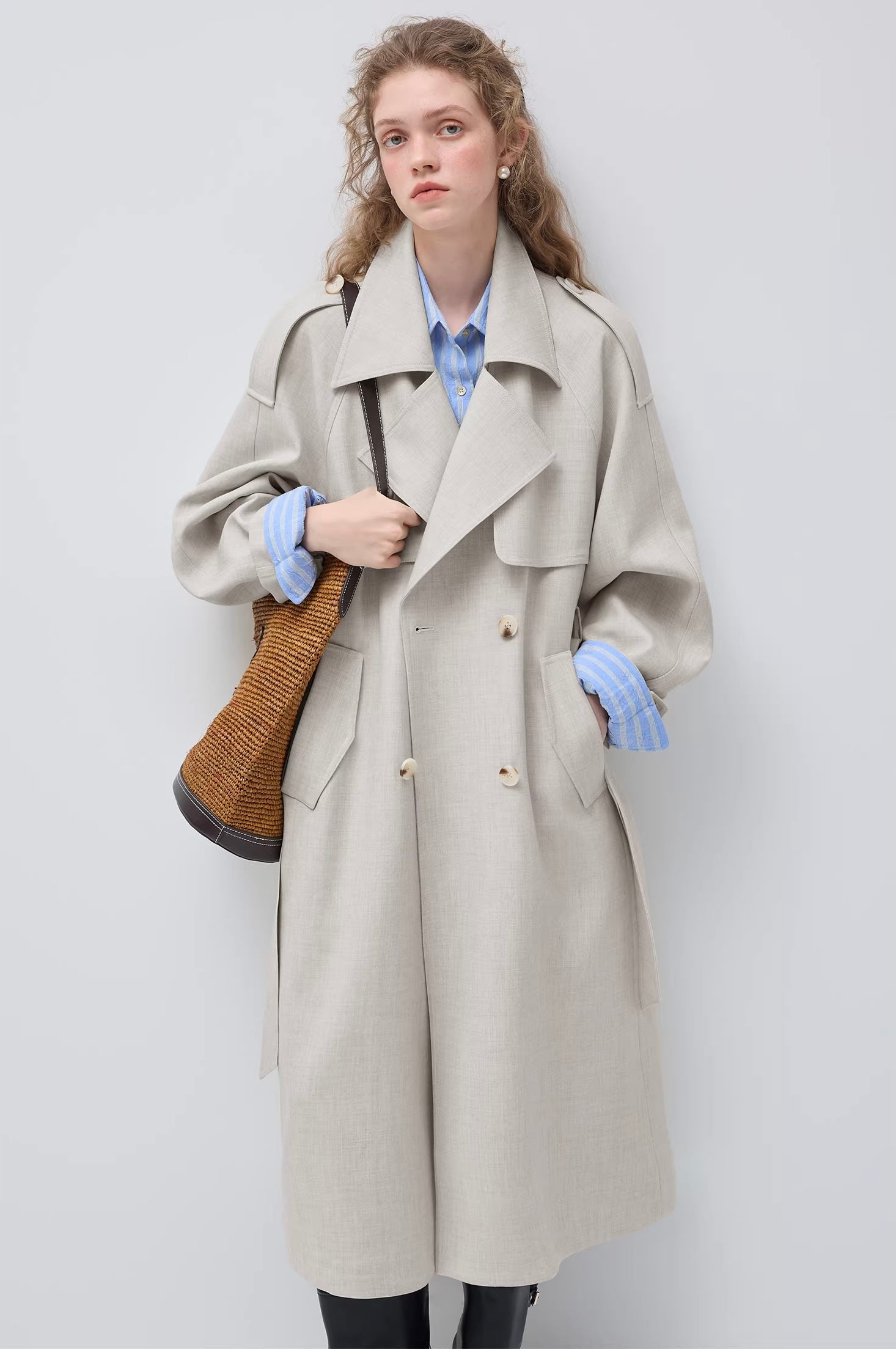 リネンライク ダブルブレスト トレンチコート
C3457