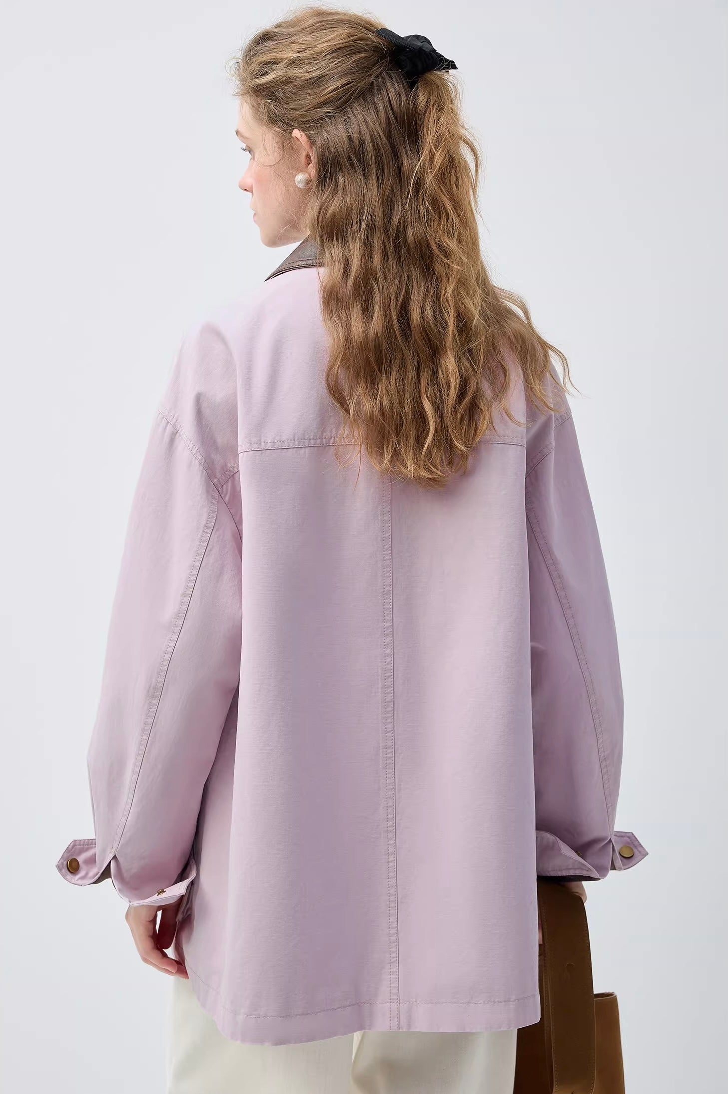 ラベンダーパープルレザーコンビジャケットC3468