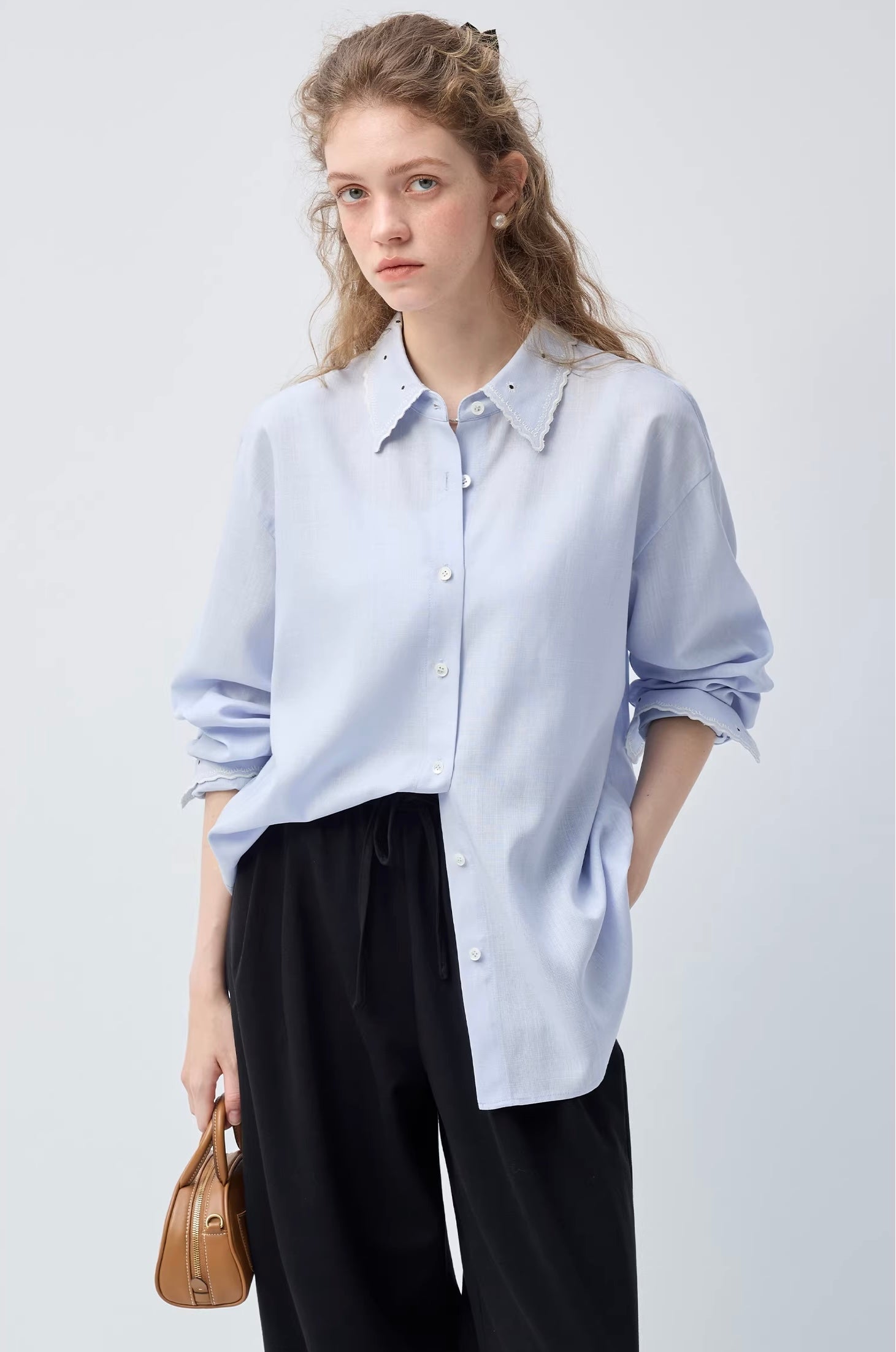 リヨセルライトブルールーズシャツC3475