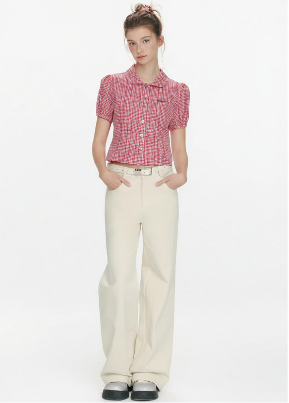 【即納】チェック セーラーカラー半袖ブラウスC3485