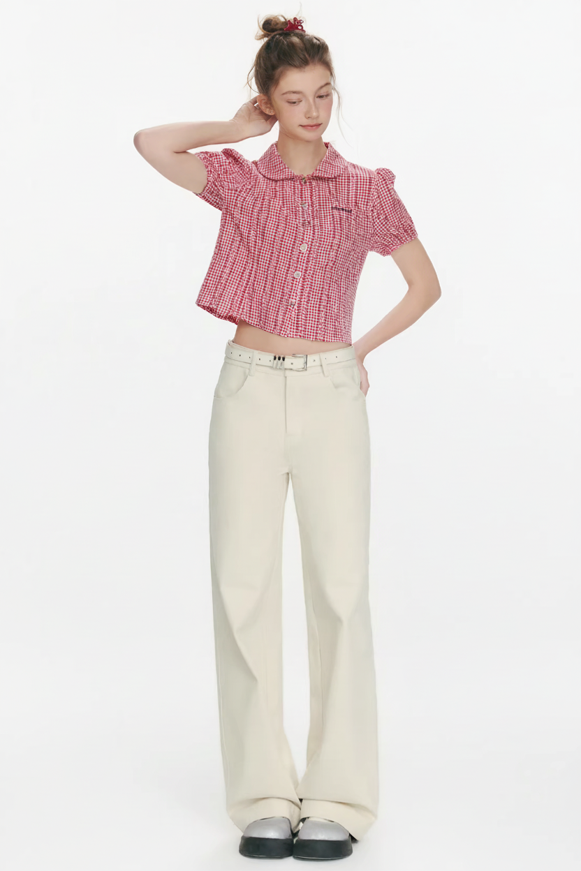 【即納】チェック セーラーカラー半袖ブラウスC3485