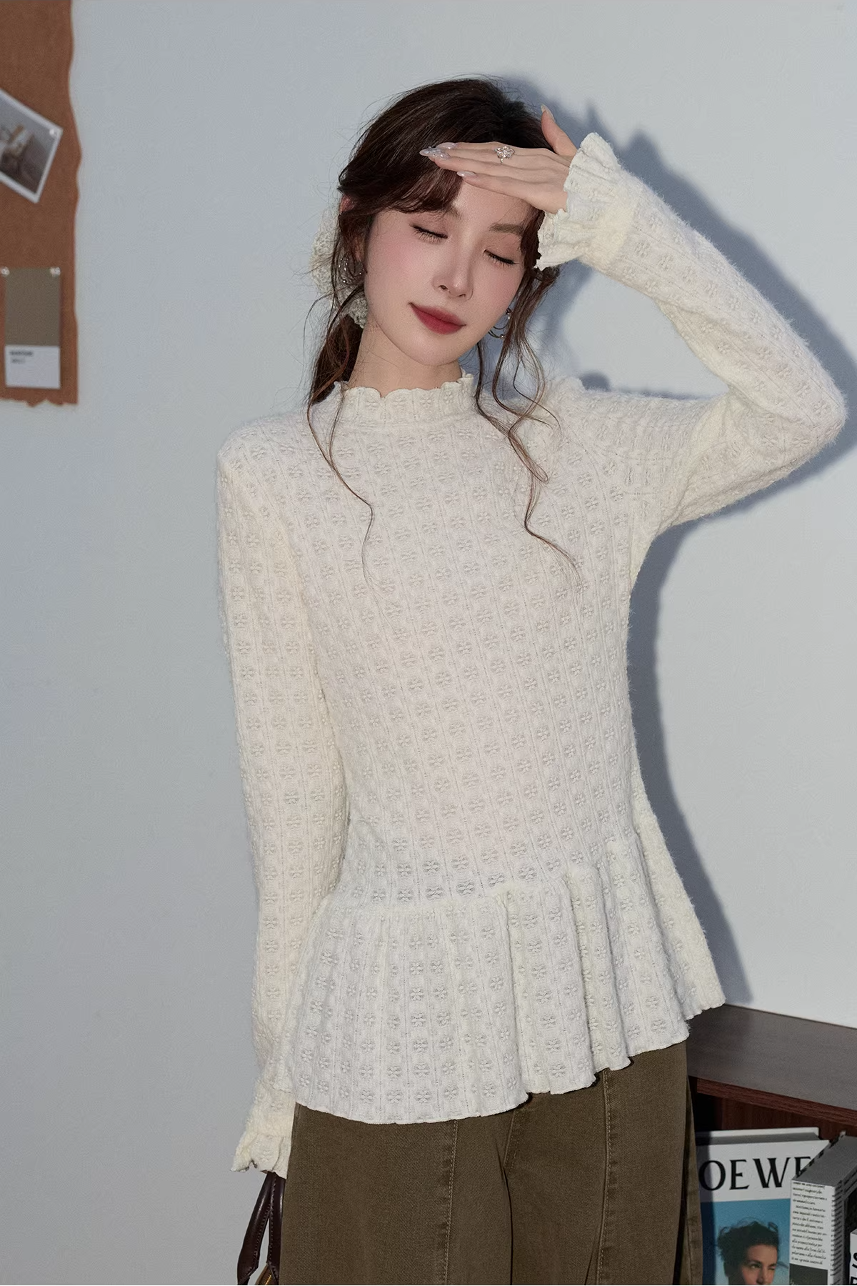 ホワイトレースパッチワークセーターC3494