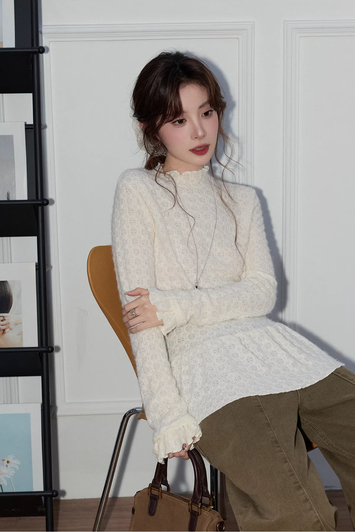 ホワイトレースパッチワークセーターC3494