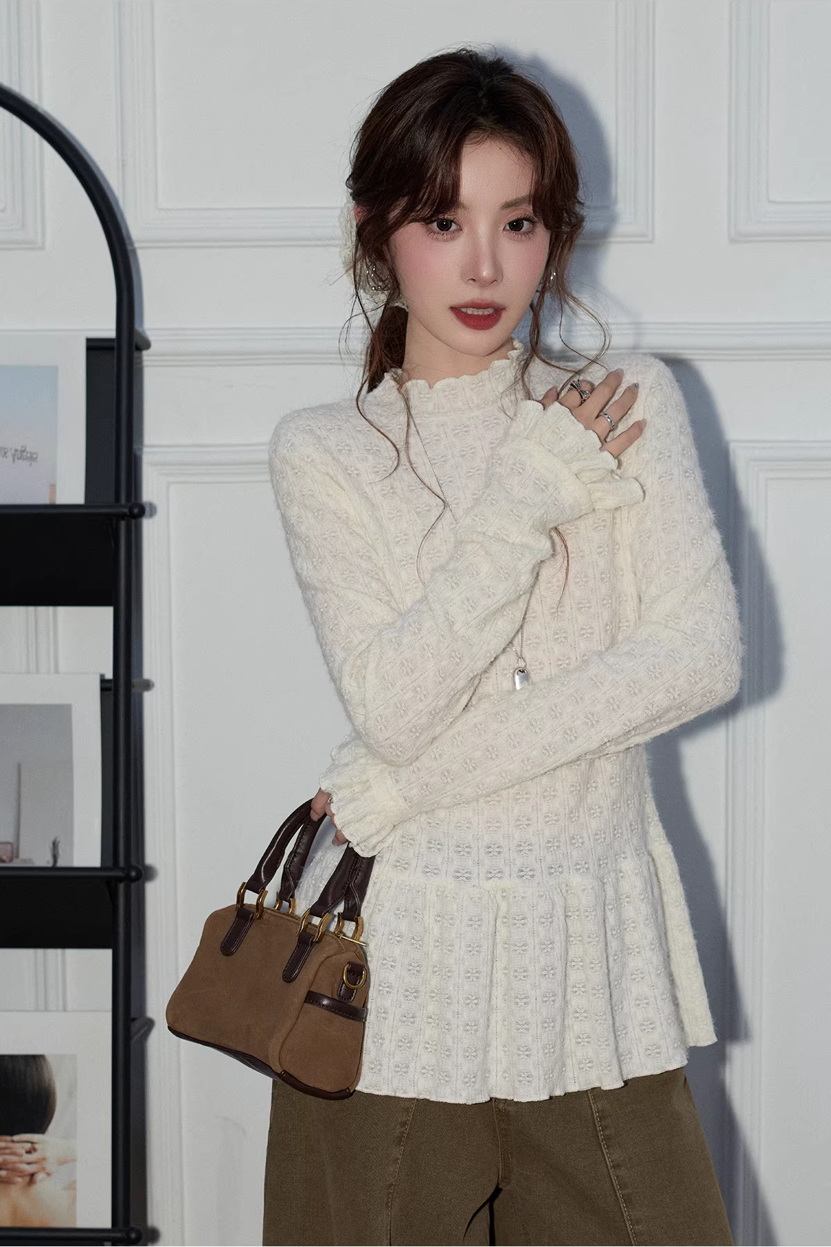 ホワイトレースパッチワークセーターC3494