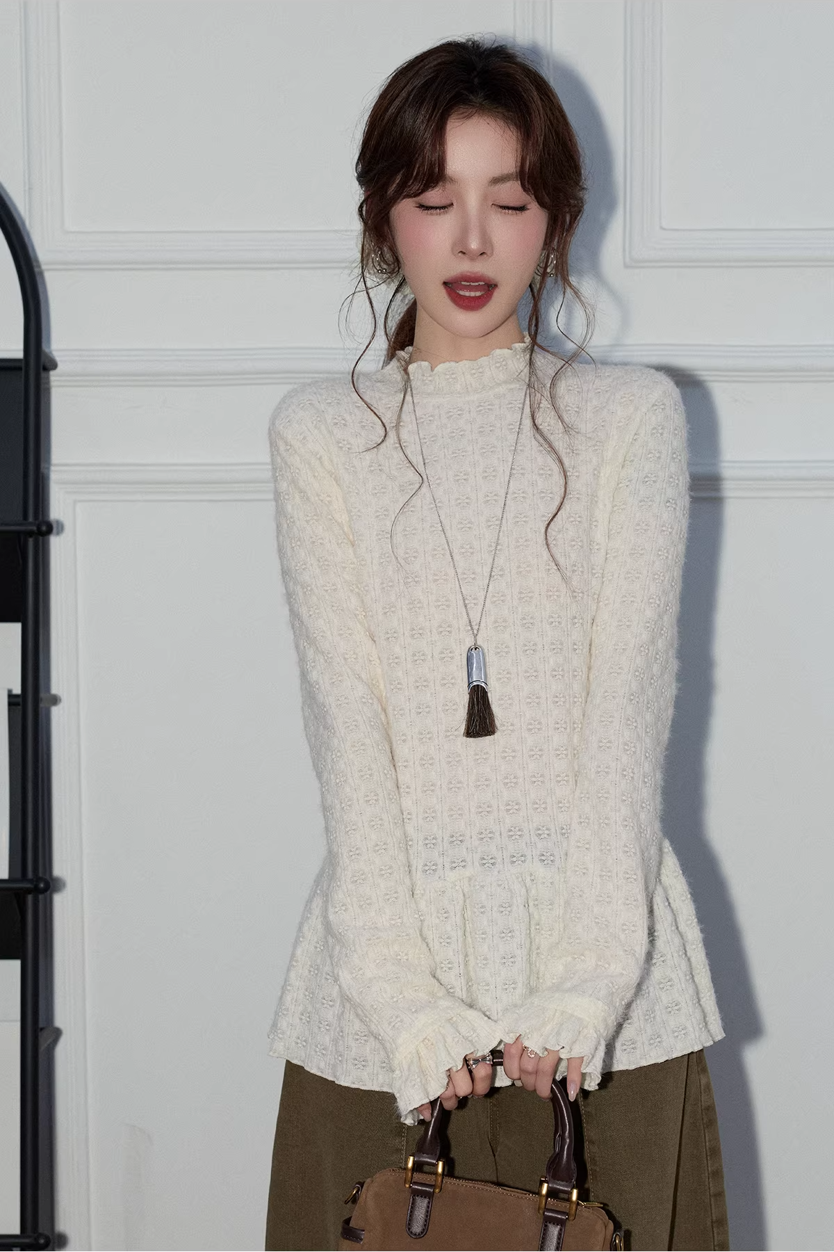 ホワイトレースパッチワークセーターC3494