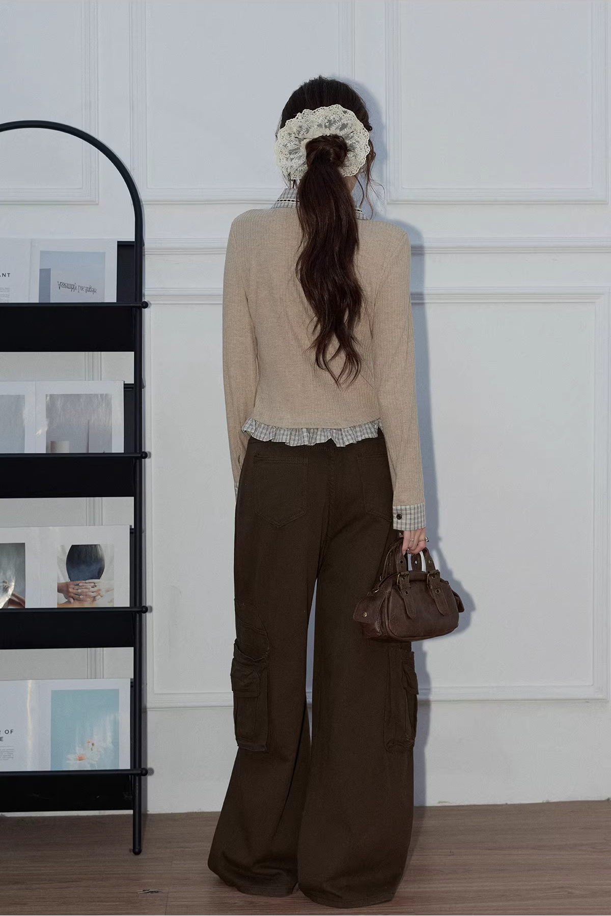 フェイク2ピースチェック柄ワークセーターC3495