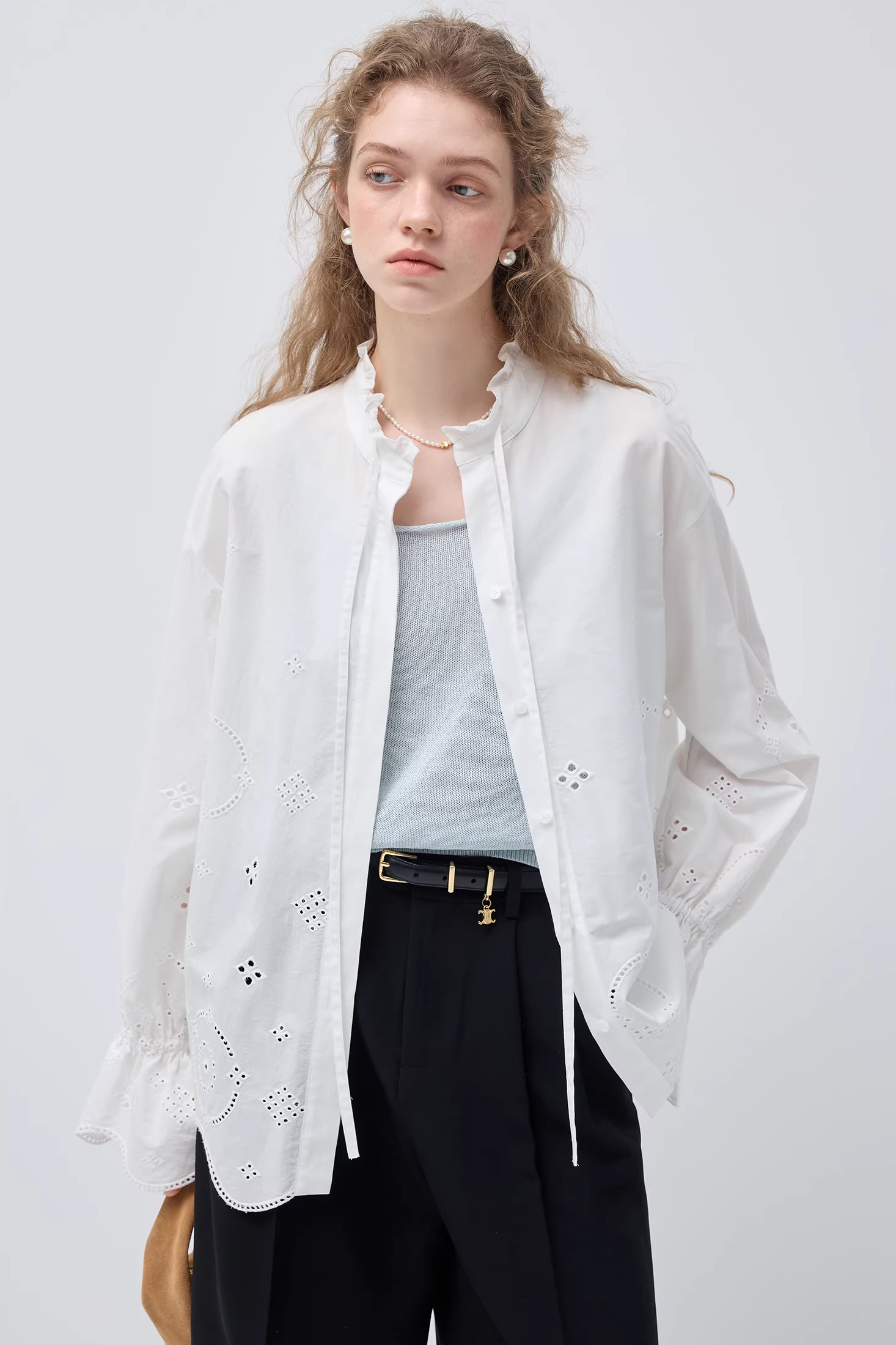 フランスライク刺繍ホローシャツC3508