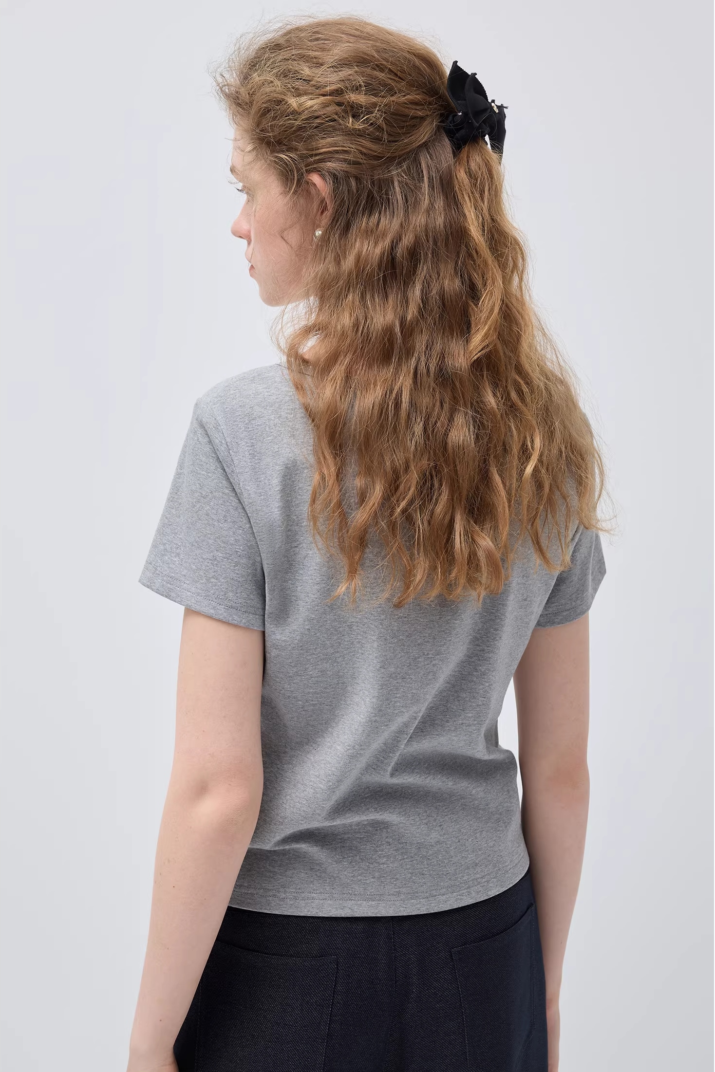 Uネック半開きボタンカーブエッジTシャツC3509