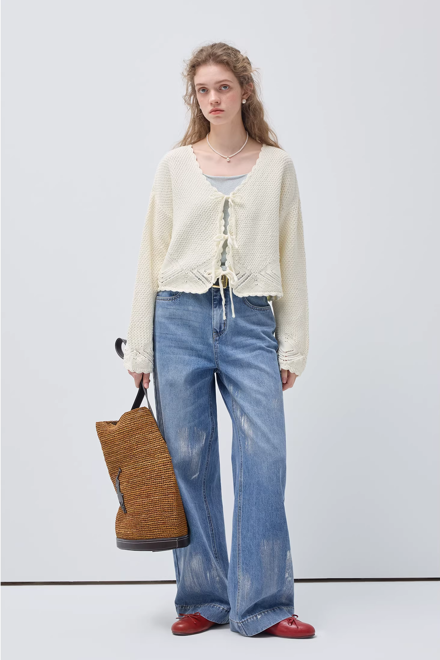 ホローアウトレースアップニットカーディガンC3510