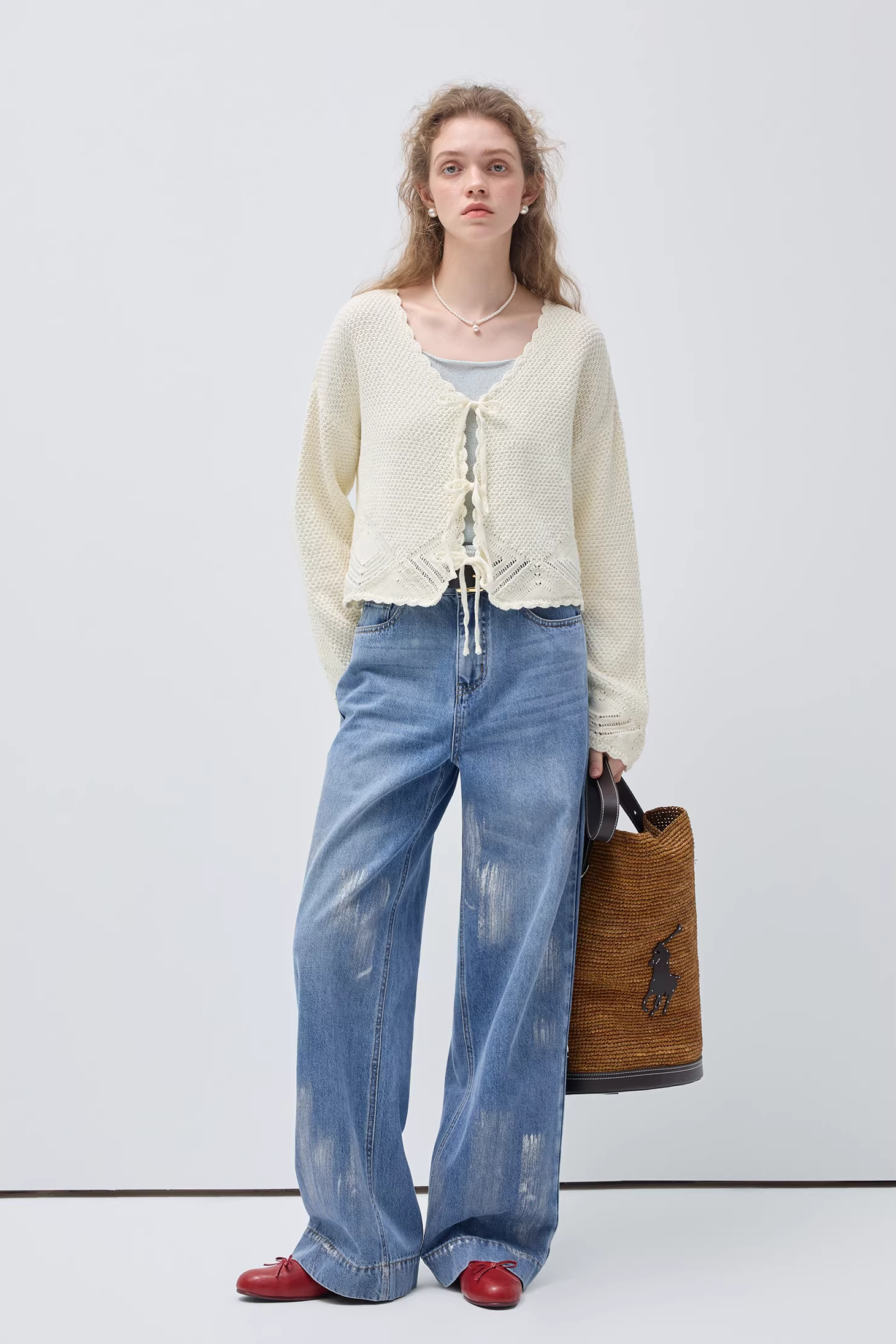 ホローアウトレースアップニットカーディガンC3510