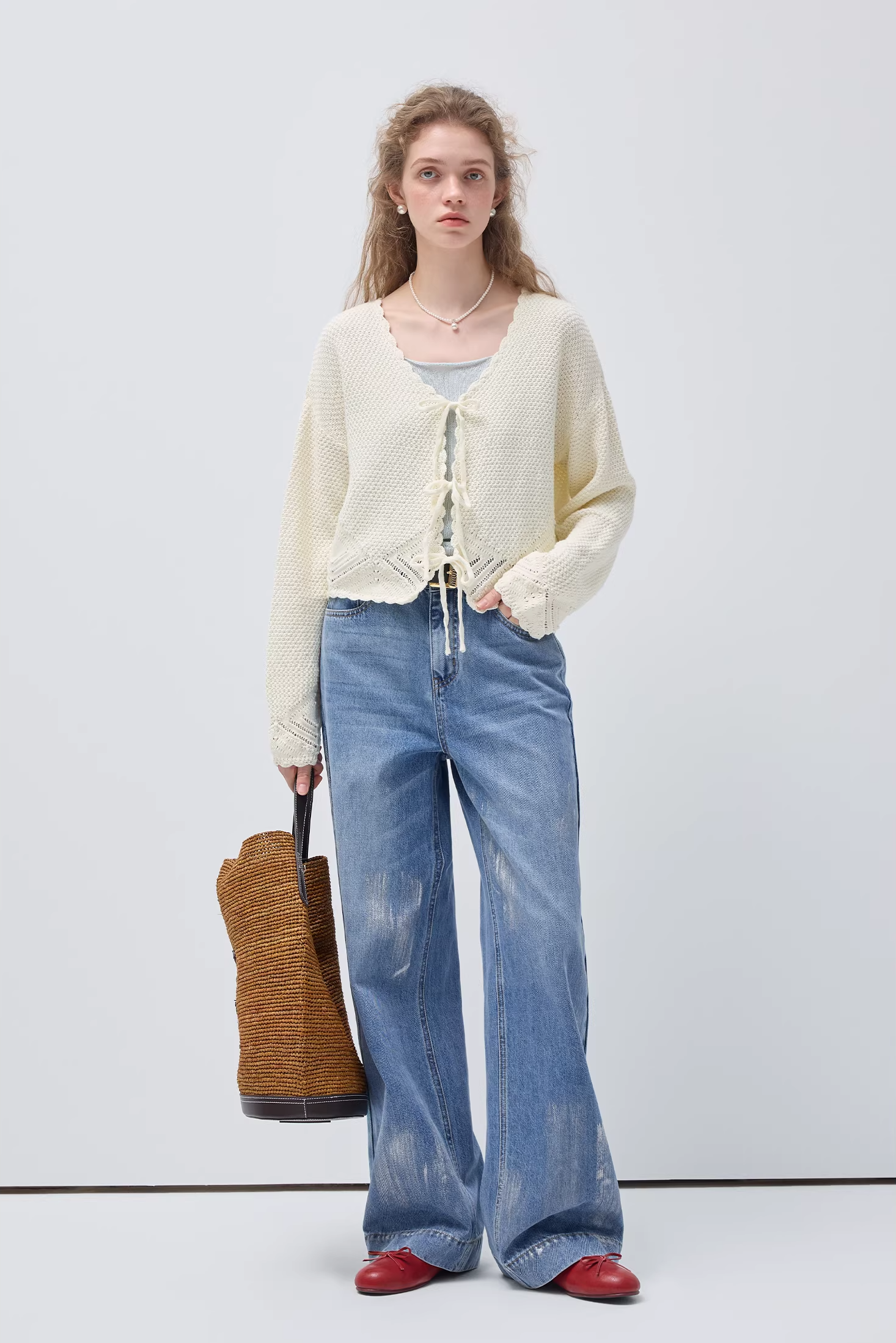 ホローアウトレースアップニットカーディガンC3510