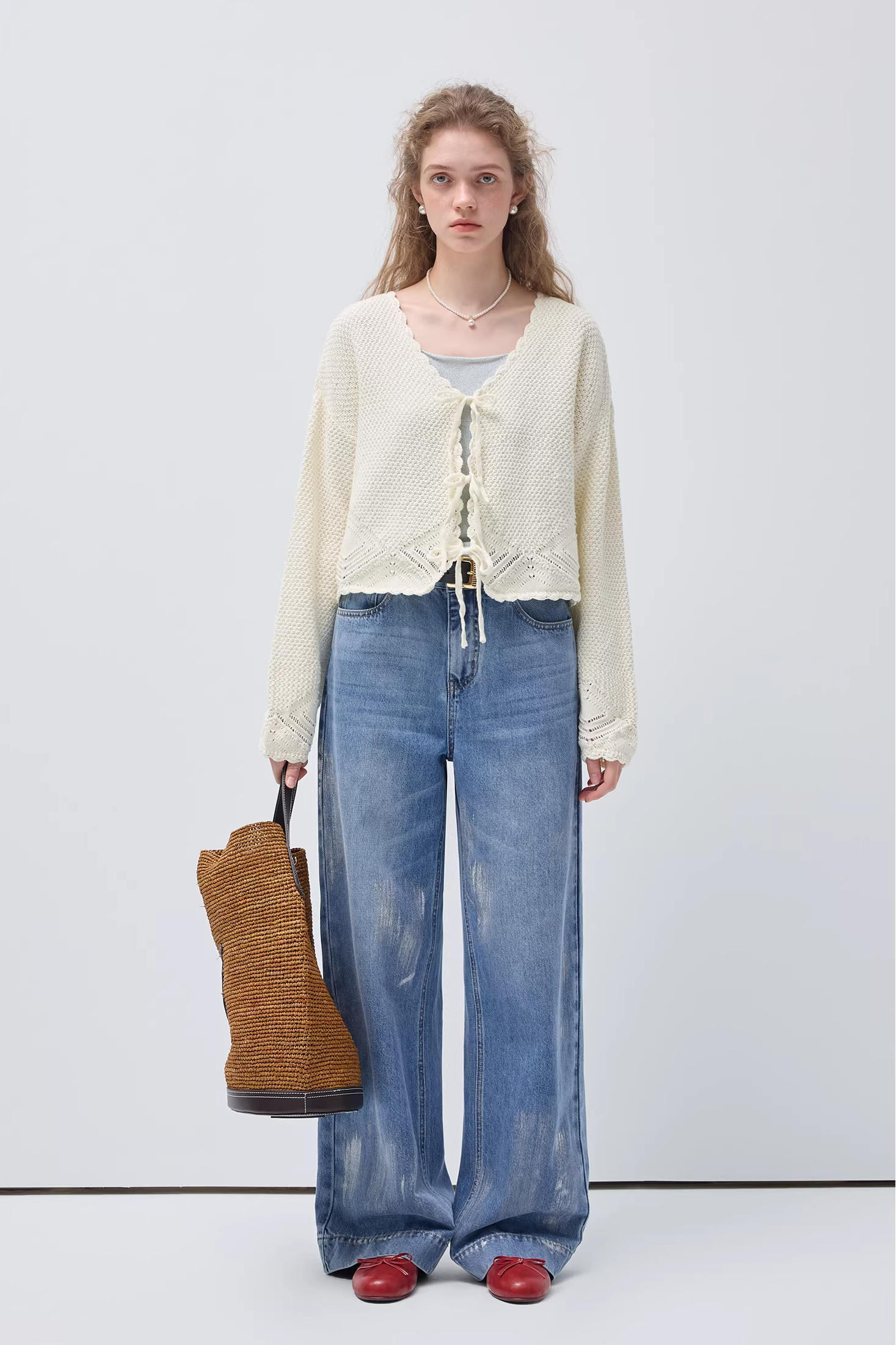 ホローアウトレースアップニットカーディガンC3510