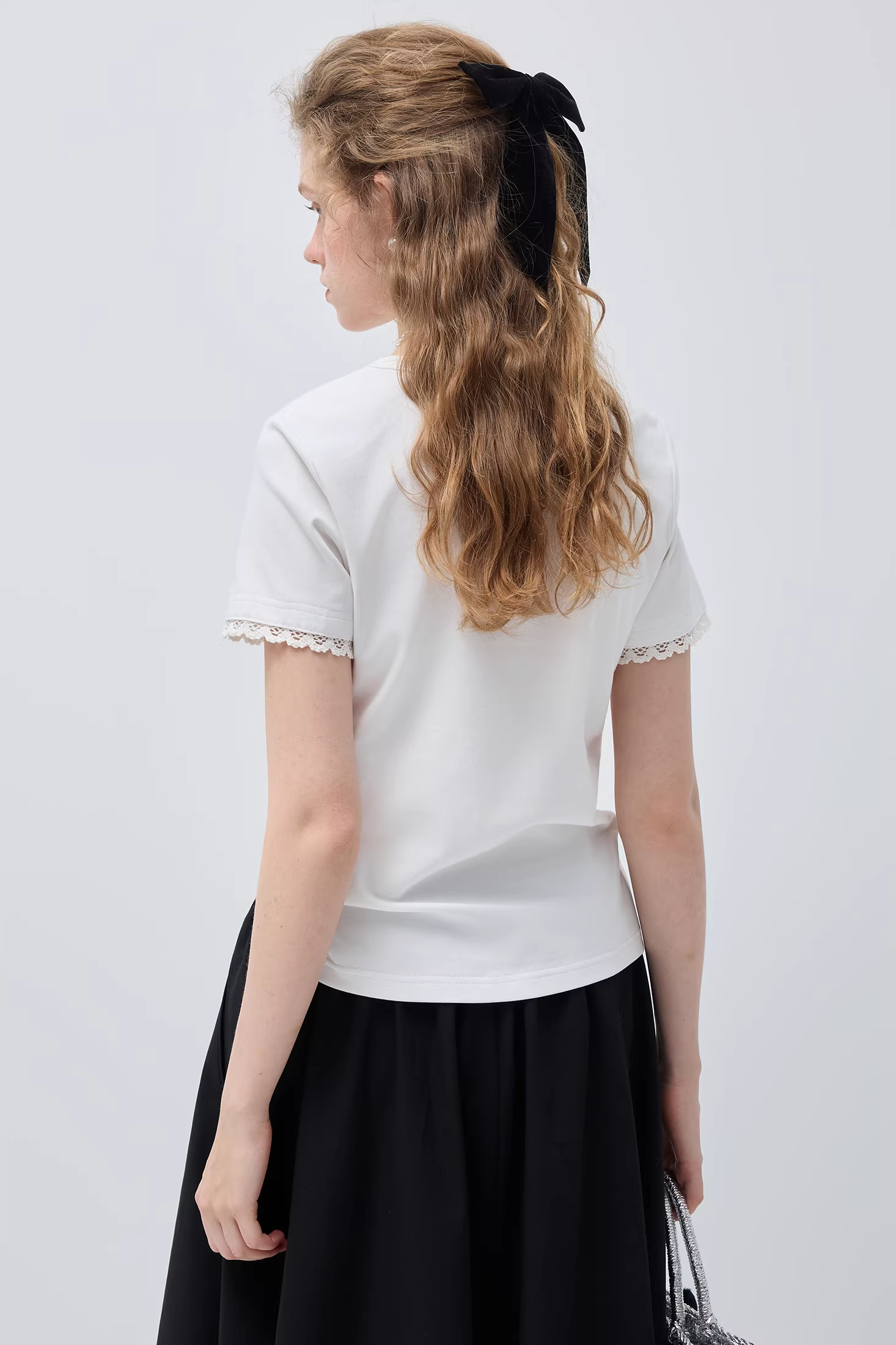 フロントハーフオープンパッチワークデザインTシャツC3513