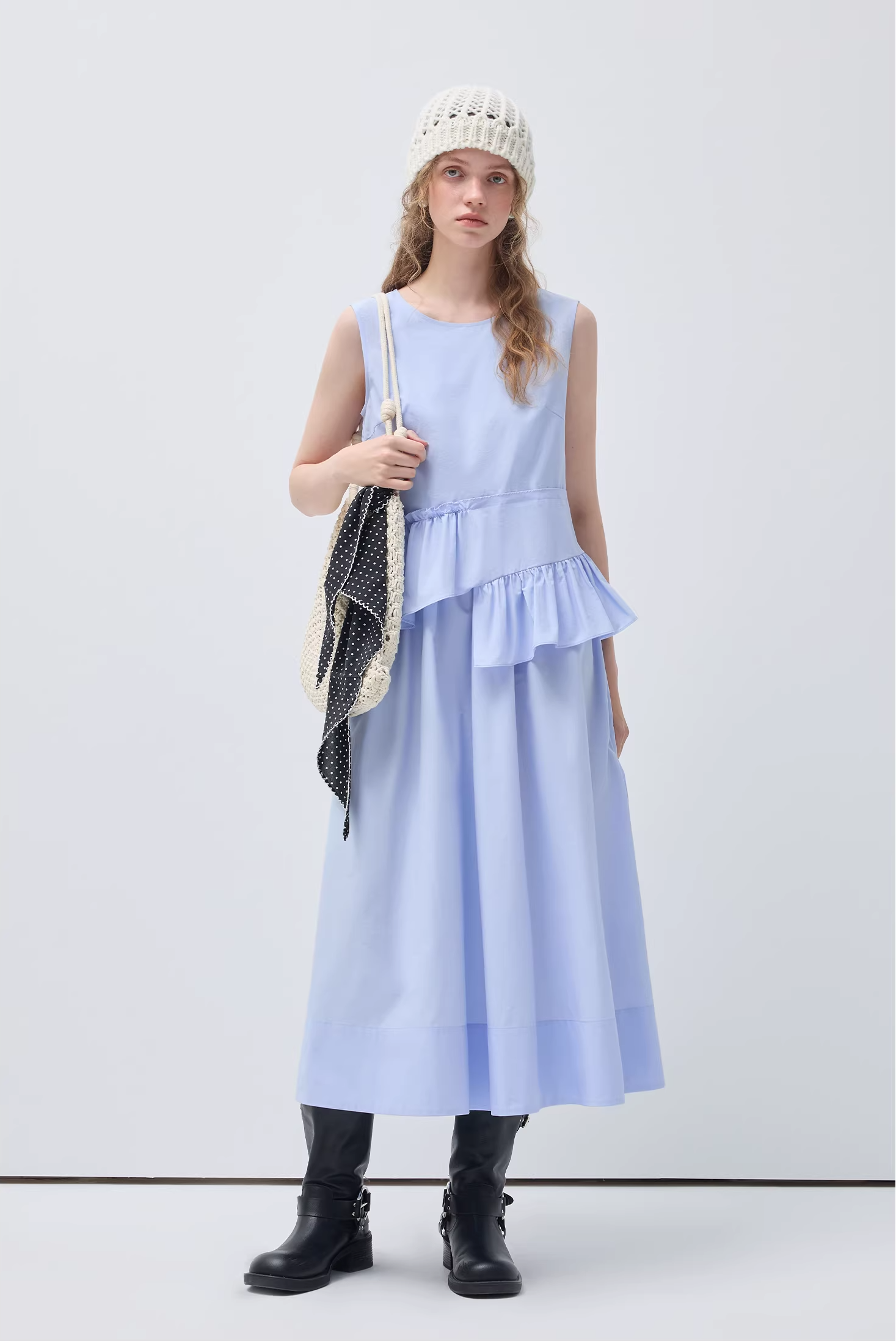 ラウンドネックノースリウエストリンクルドレスC3515