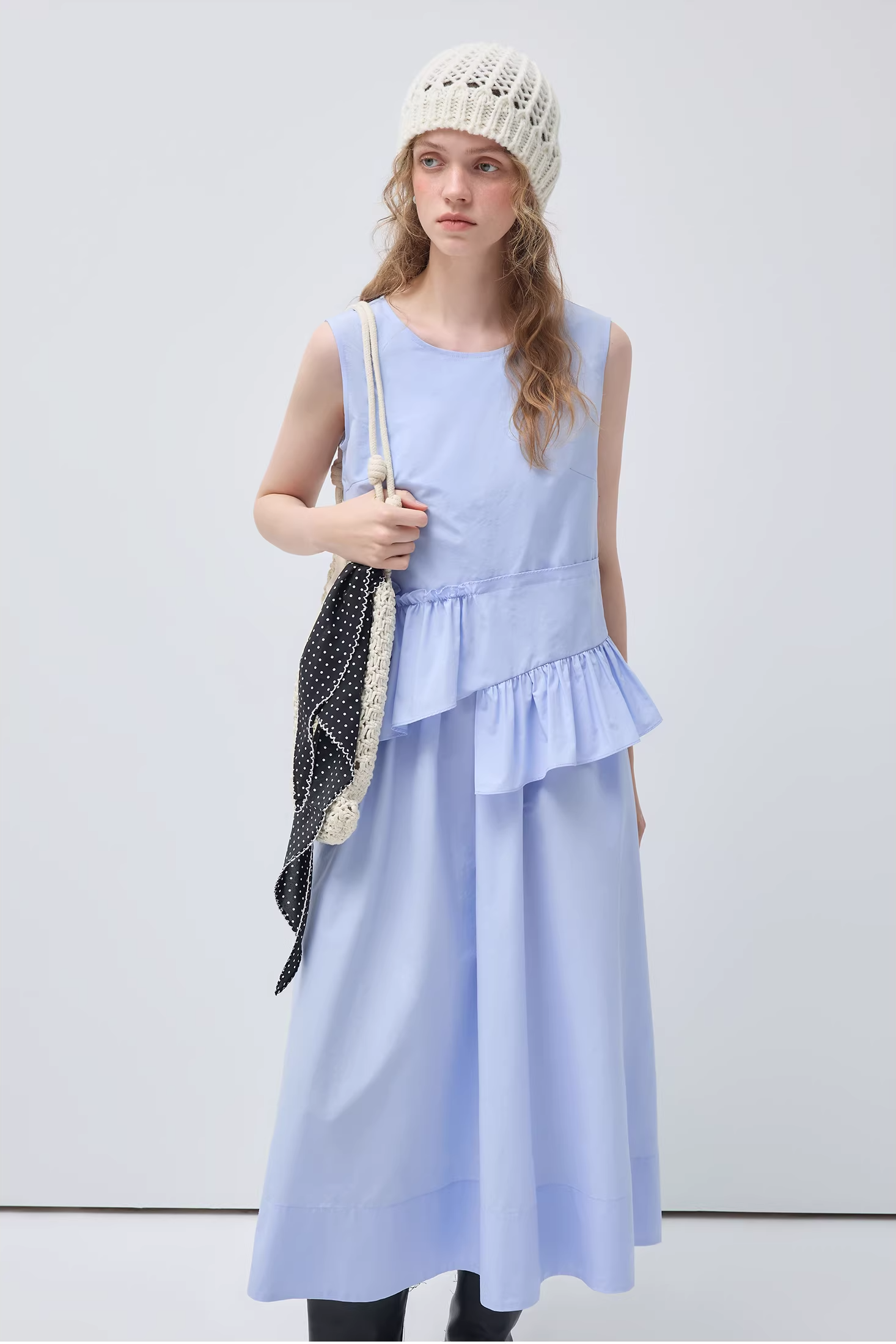 ラウンドネックノースリウエストリンクルドレスC3515