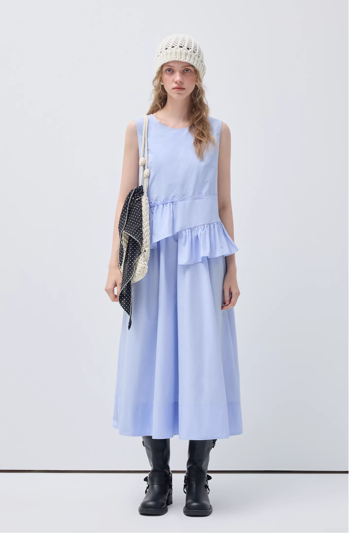 ラウンドネックノースリウエストリンクルドレスC3515