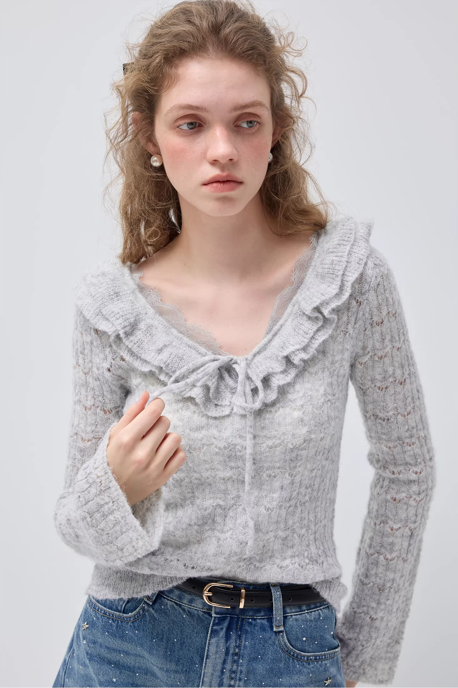 フレンチスイートハートパッチワークフリルセーターC3518