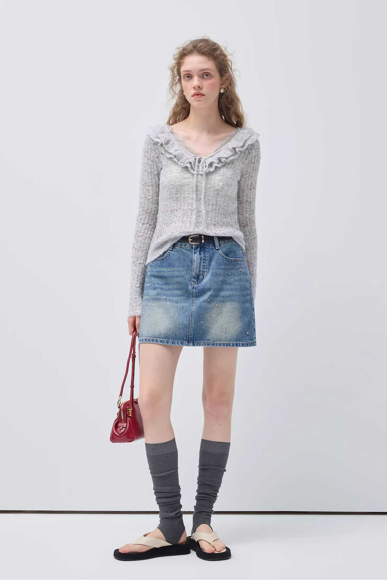 フレンチスイートハートパッチワークフリルセーターC3518