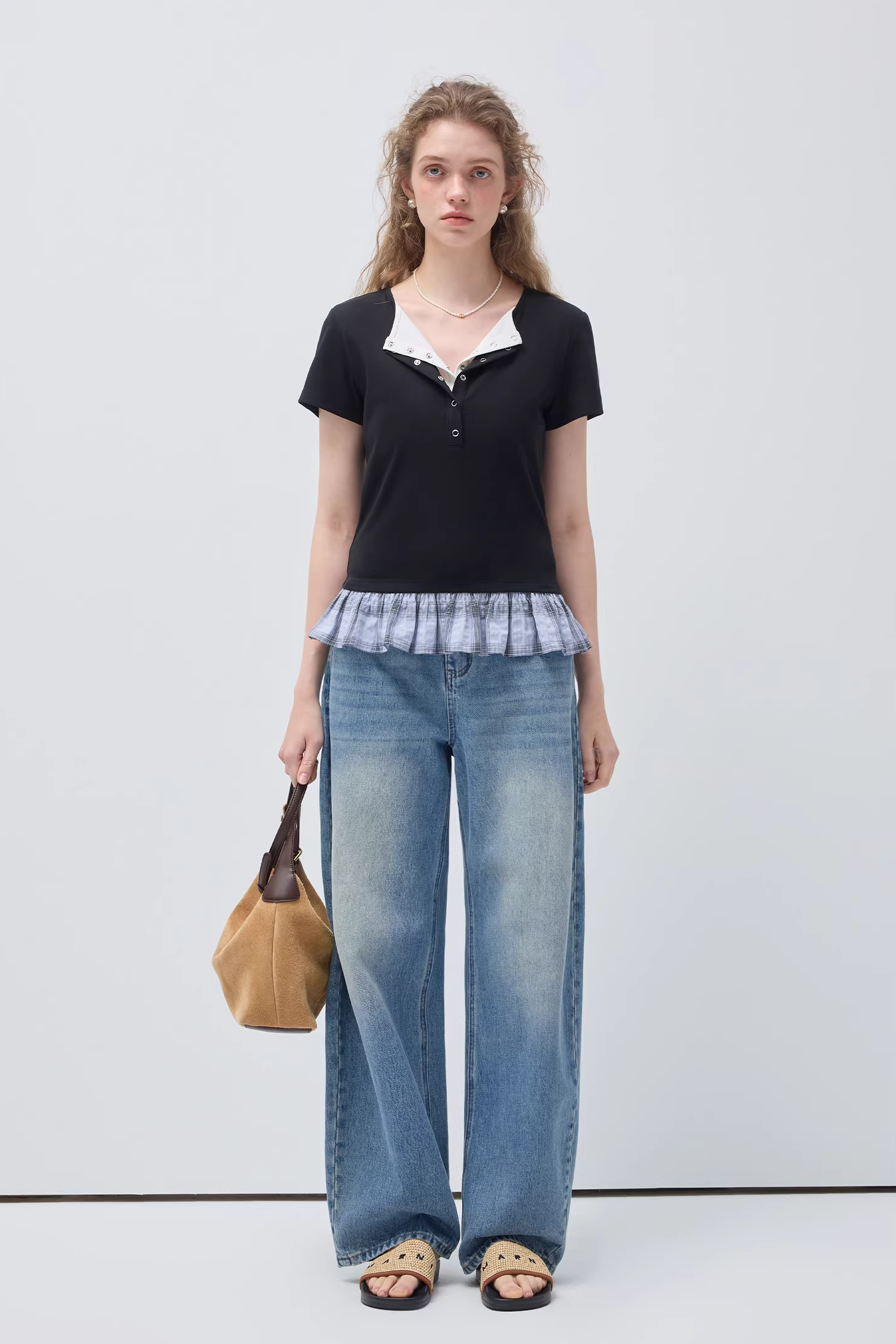 レトロハイウエストワイドレッグジーンズC3523