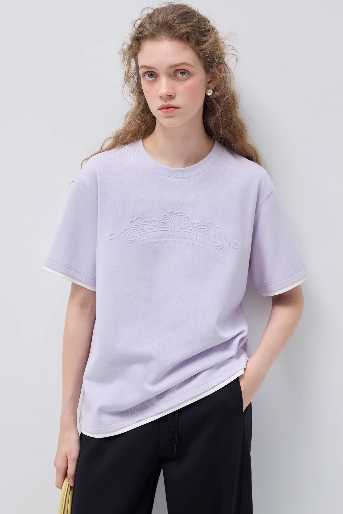 コントラストカラーフェイクツーピースTシャツC3525