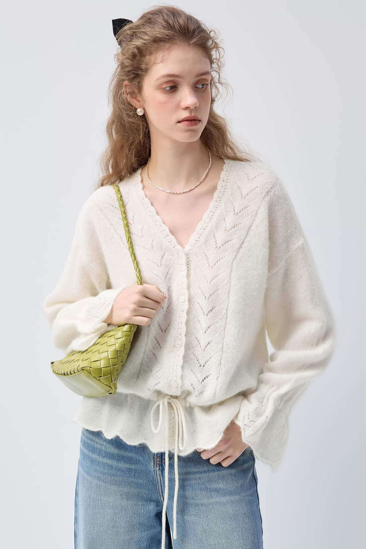 ドローストリングVネックカーディガンC3527