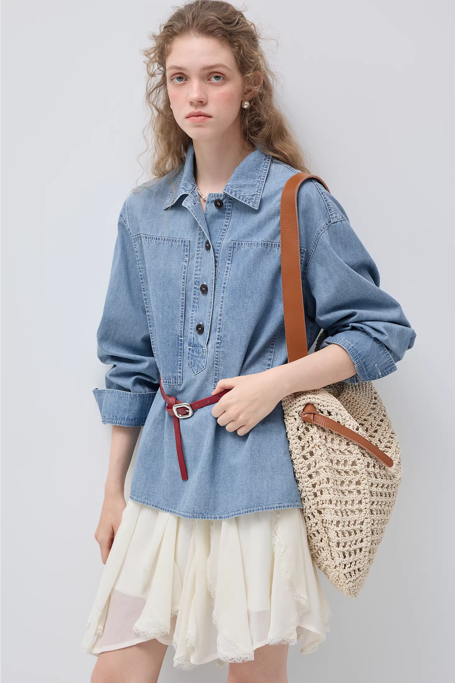 リヨセルウォッシュデニムシャツ×スカートC3530