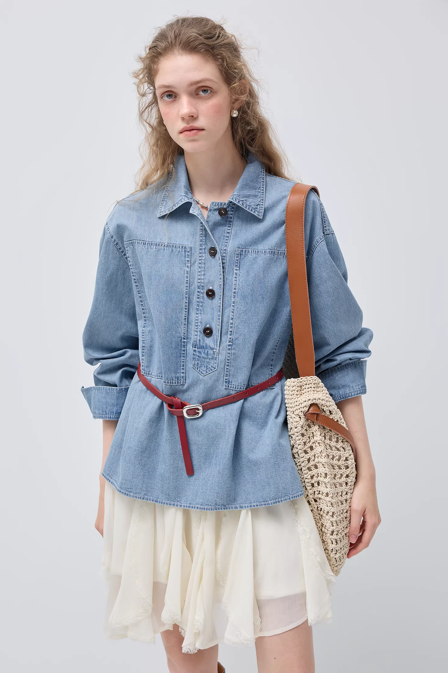 リヨセルウォッシュデニムシャツ×スカートC3530