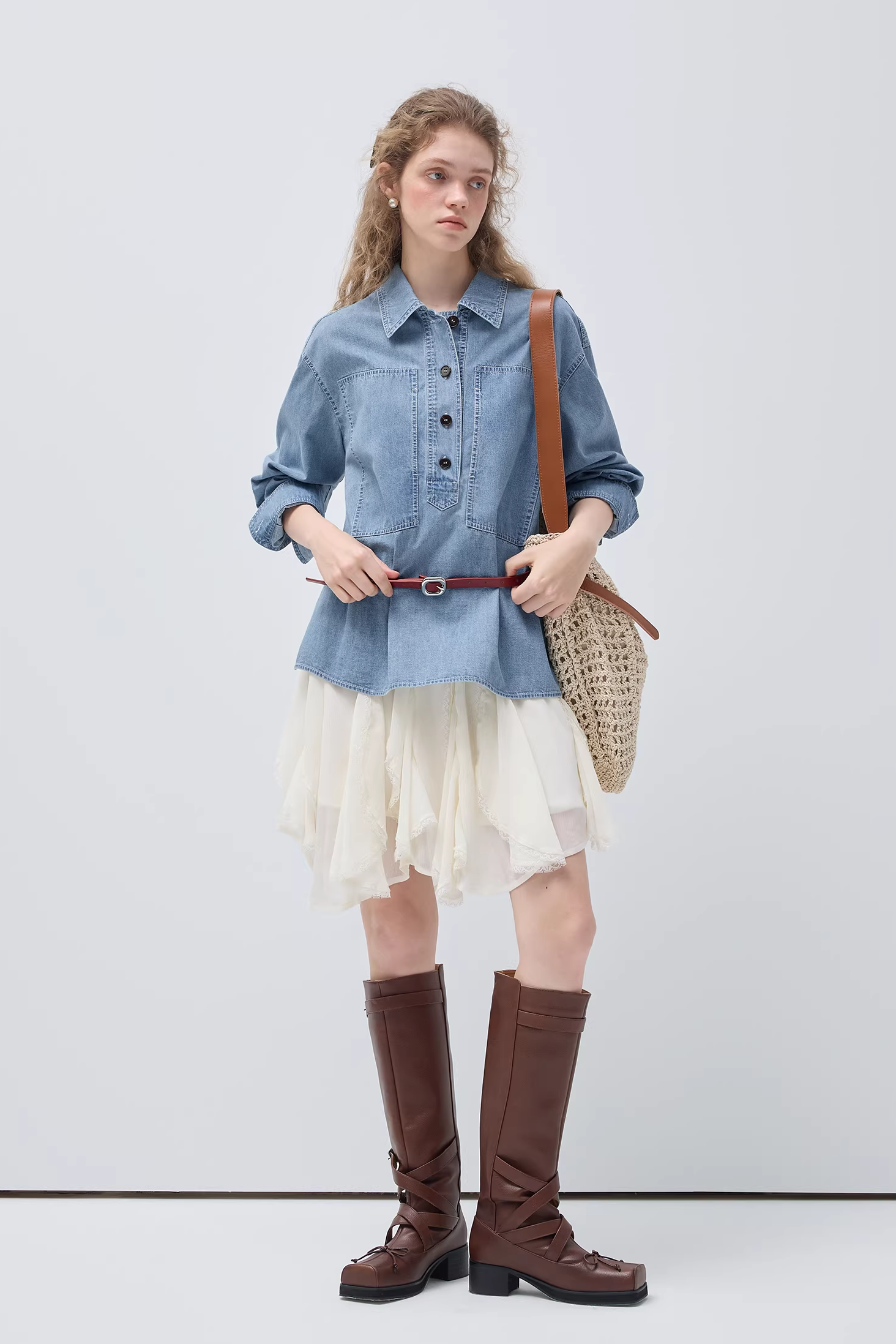 リヨセルウォッシュデニムシャツ×スカートC3530