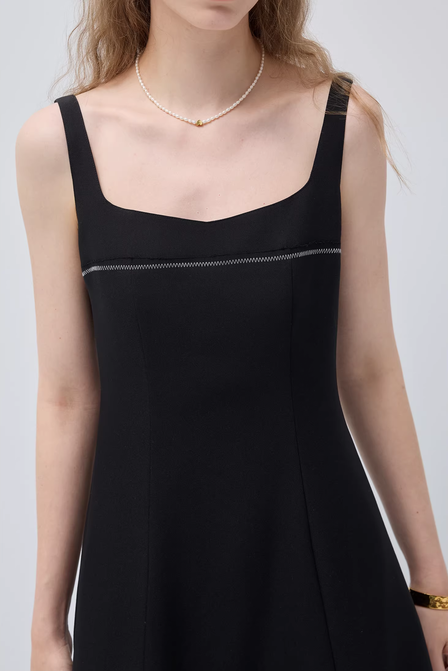 スクエアネックスパゲッティストラップウエストドレスC3535