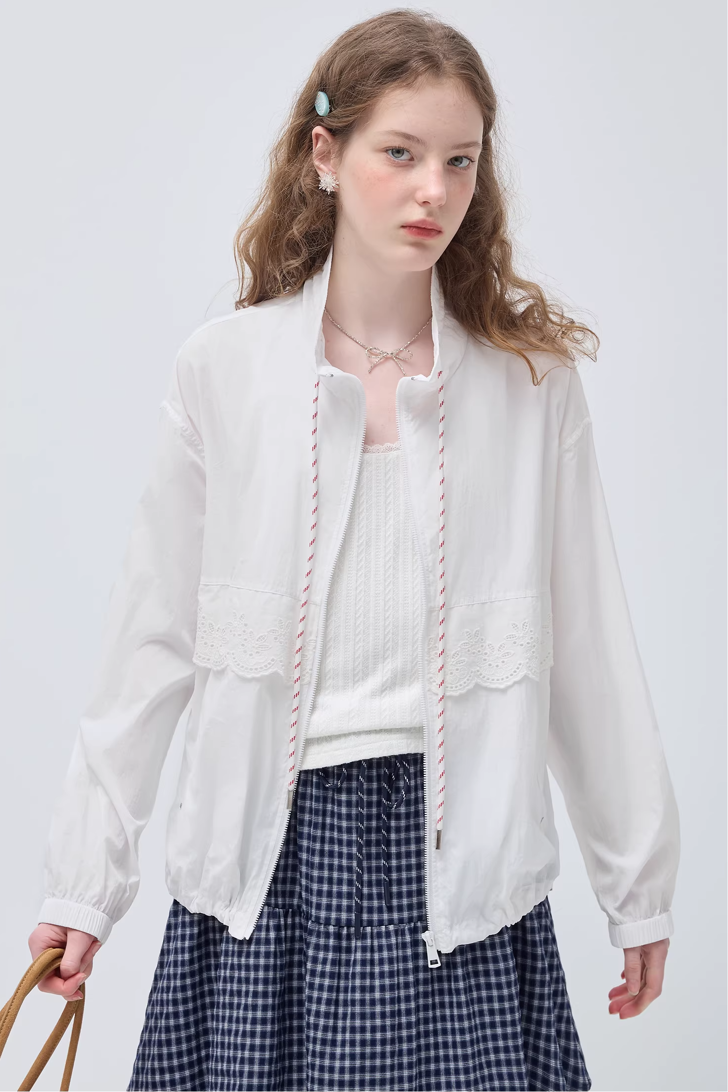 コントラストカラードローストリングレースルーズジャケットC3535