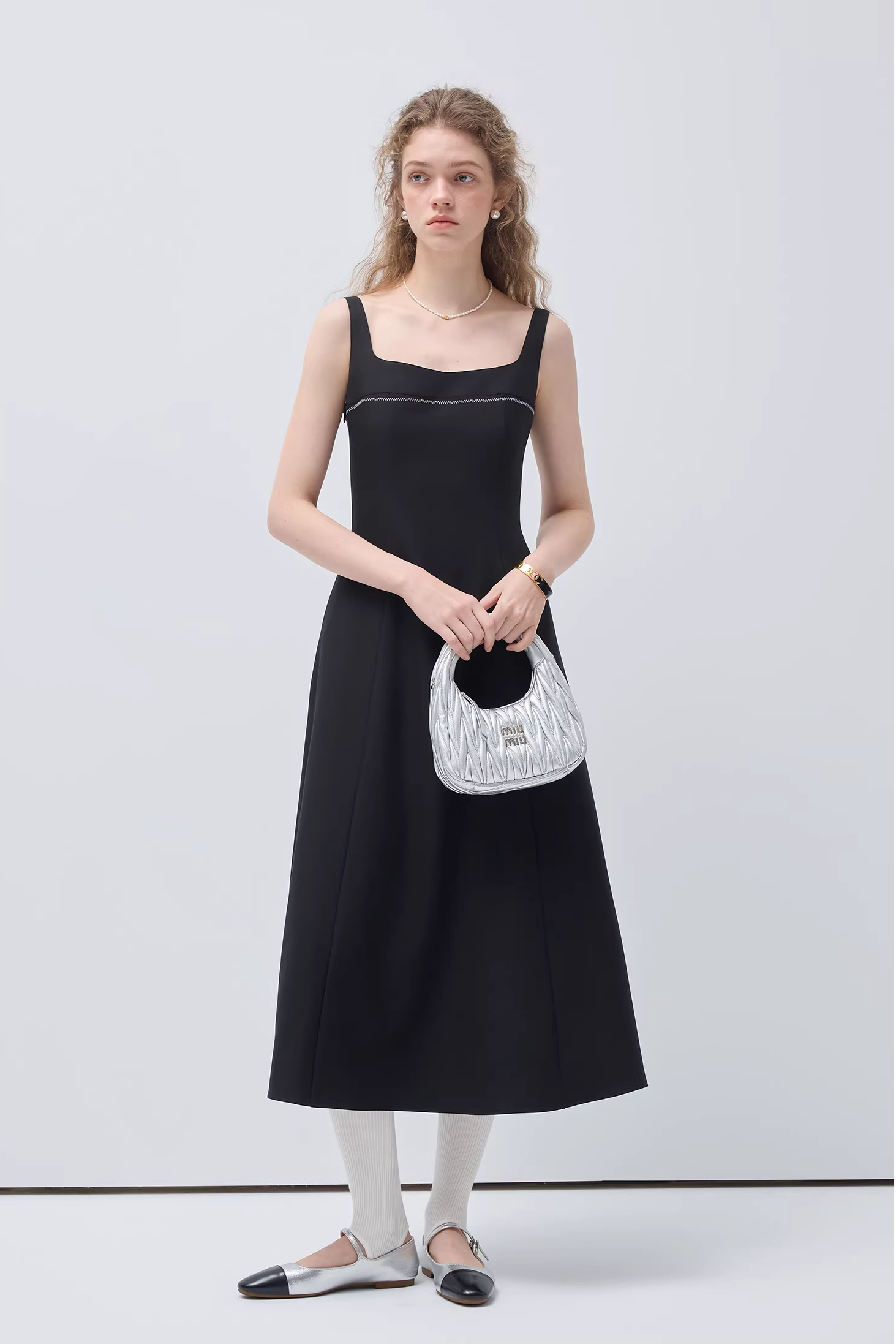 スクエアネックスパゲッティストラップウエストドレスC3535